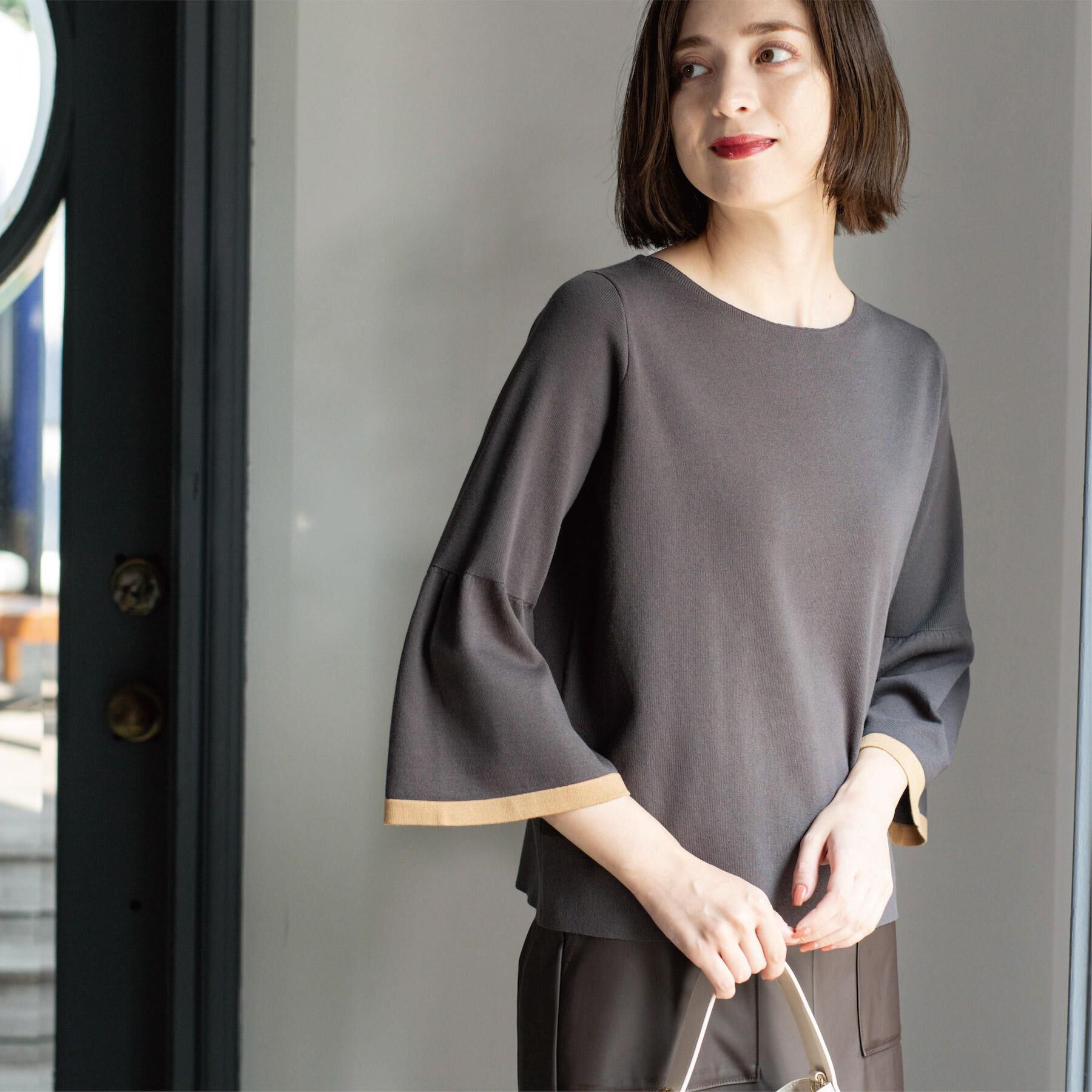 OPAQUE.CLIP「配色フレアスリーブニット【UVケア/洗濯機OK】」|ニット・セーター|