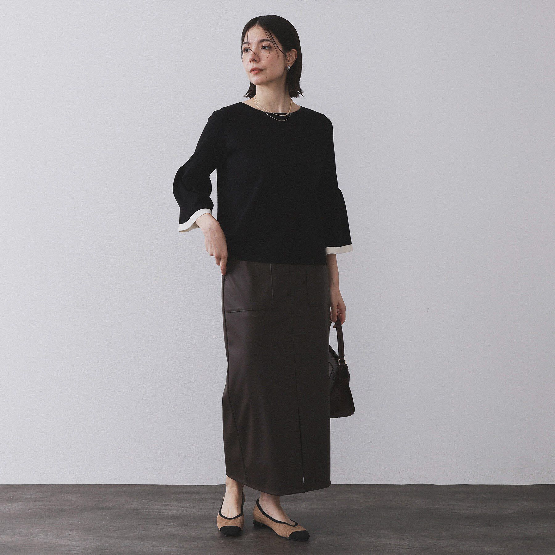 OPAQUE.CLIP「配色フレアスリーブニット【UVケア/洗濯機OK】」|ニット・セーター|