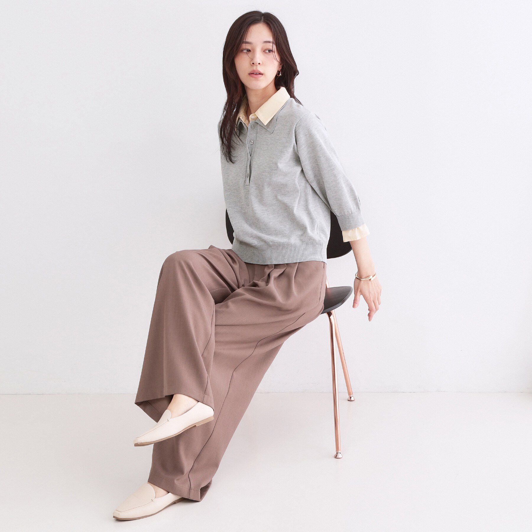 OPAQUE.CLIP「シャツレイヤード風ポロニット【洗濯機OK】」|ニット・セーター|