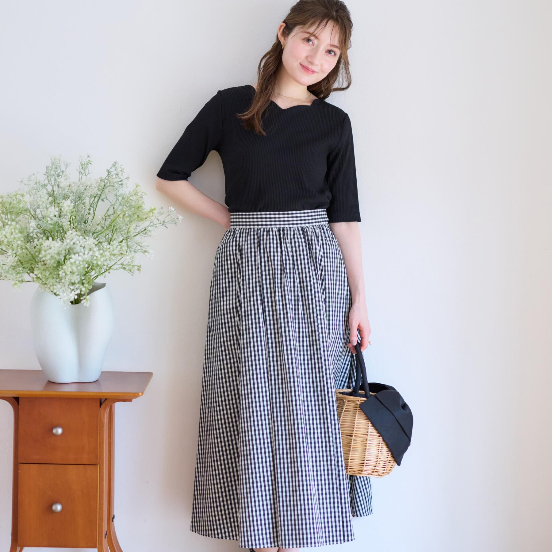 Couture broach「【マシンウォッシャブル・アンチピリング・二の腕カバー】ハートネックテレコ5分袖プルオーバー」|Tシャツ・カットソー|