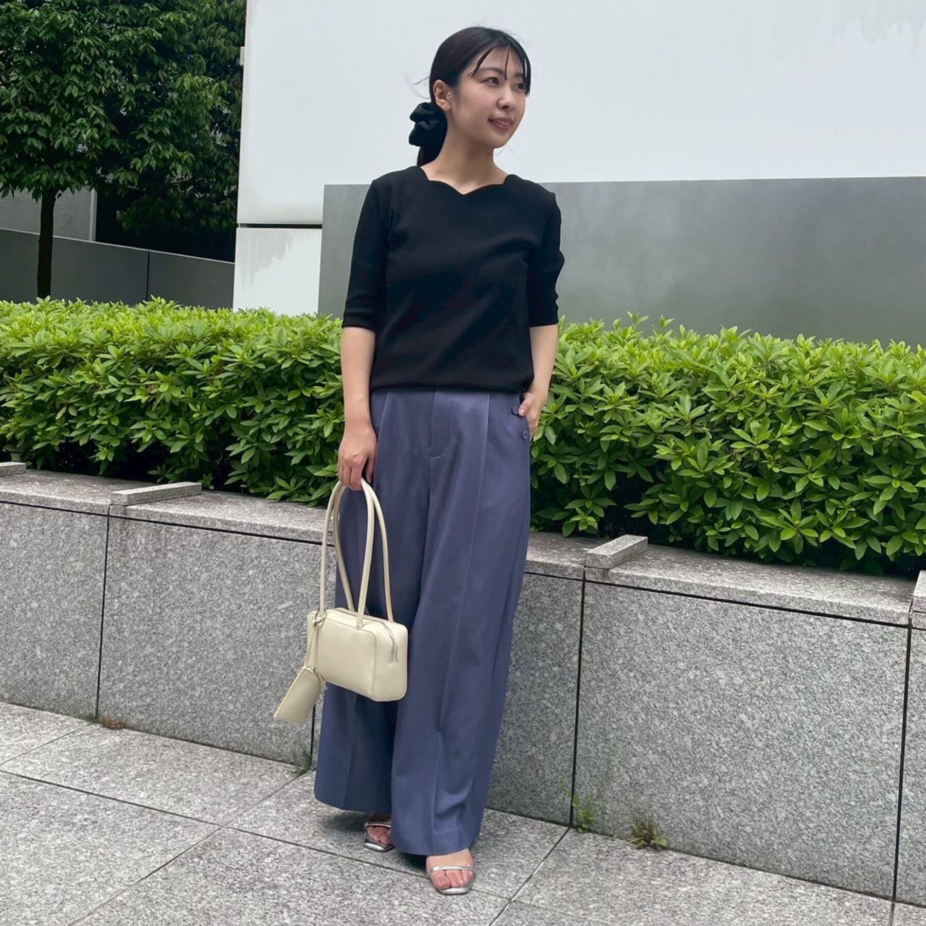 Couture broach「【マシンウォッシャブル・アンチピリング・二の腕カバー】ハートネックテレコ5分袖プルオーバー」|Tシャツ・カットソー|