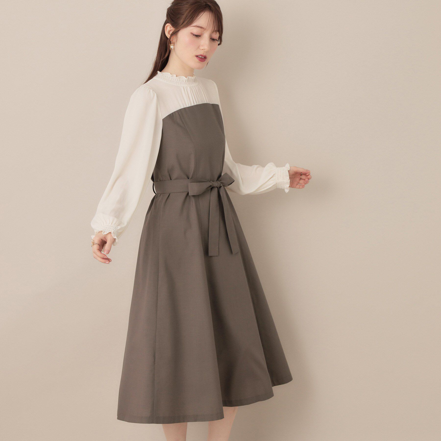 Couture broach「【レイヤード風・きれいめ・通勤】ドッキングベアワンピース」|ワンピース|