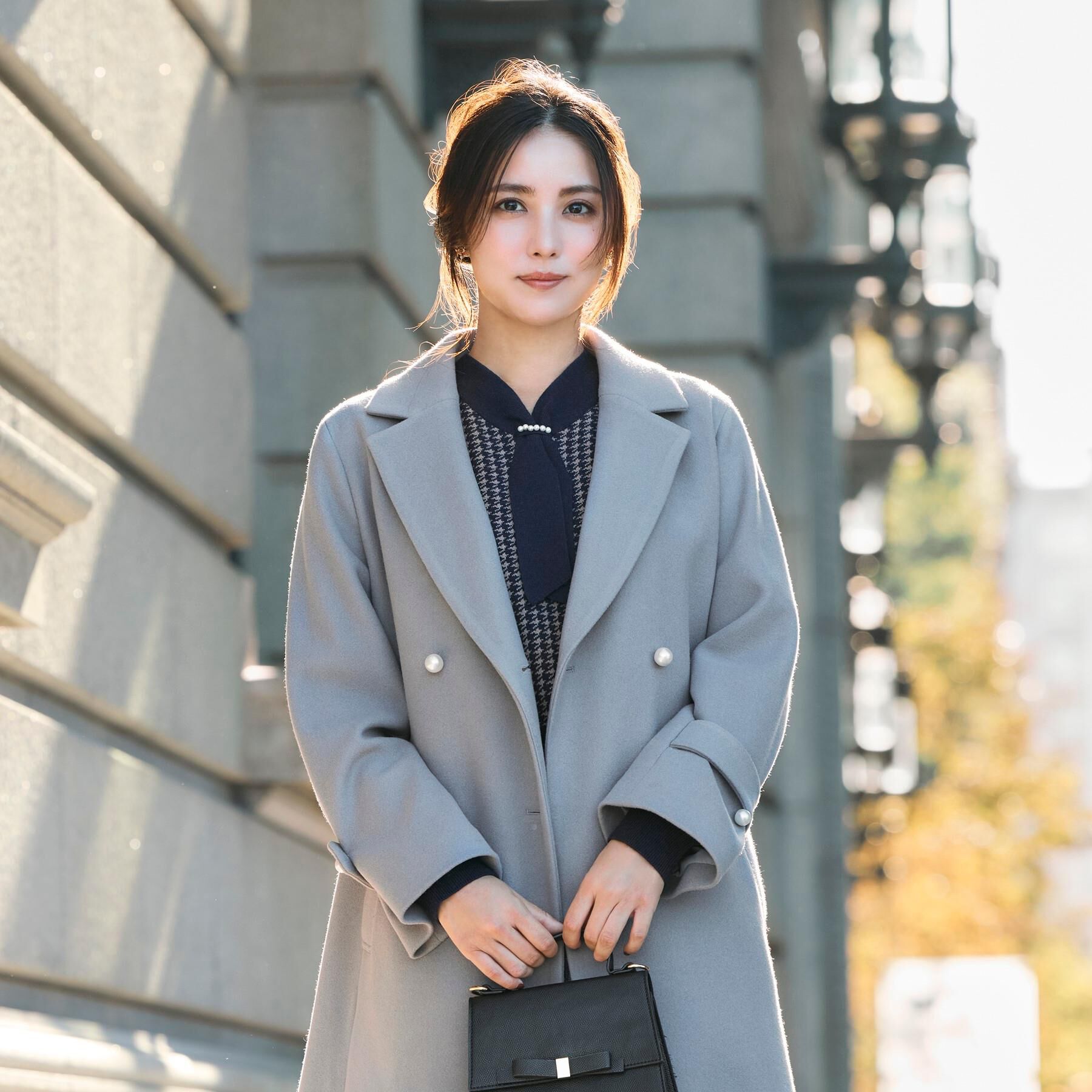 Couture broach「【大人上品・ベルト付き】パール調釦チェスターコート」|チェスターコート|