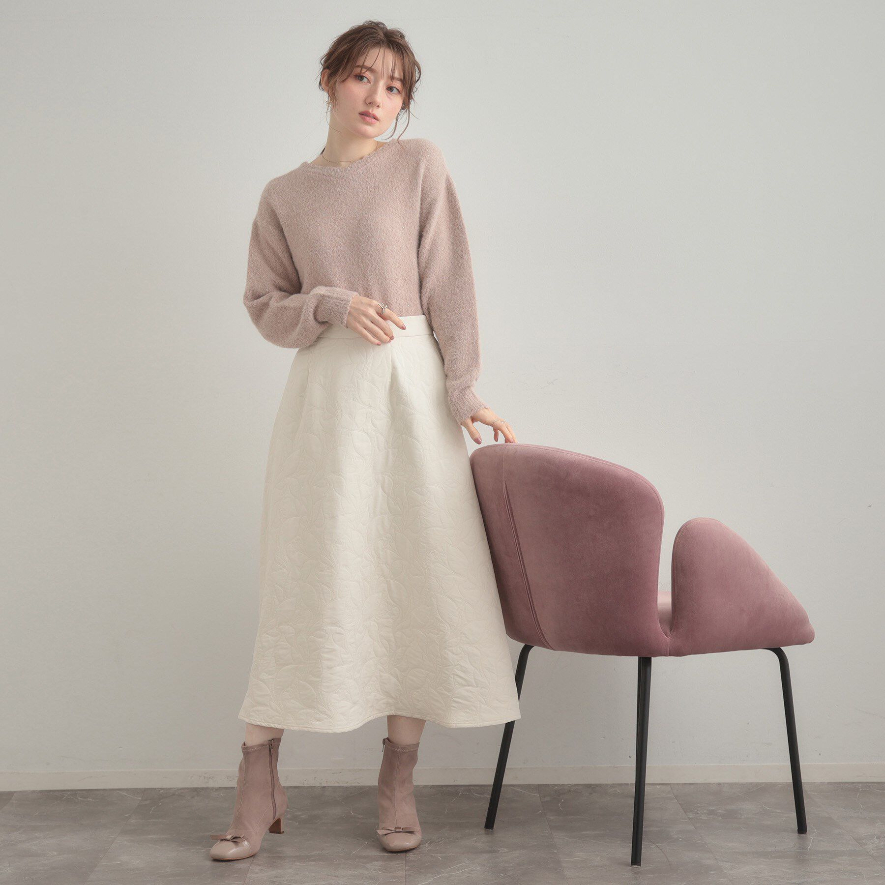 Couture broach「【洗える】リーフジャカード フレアスカート」|スカート|