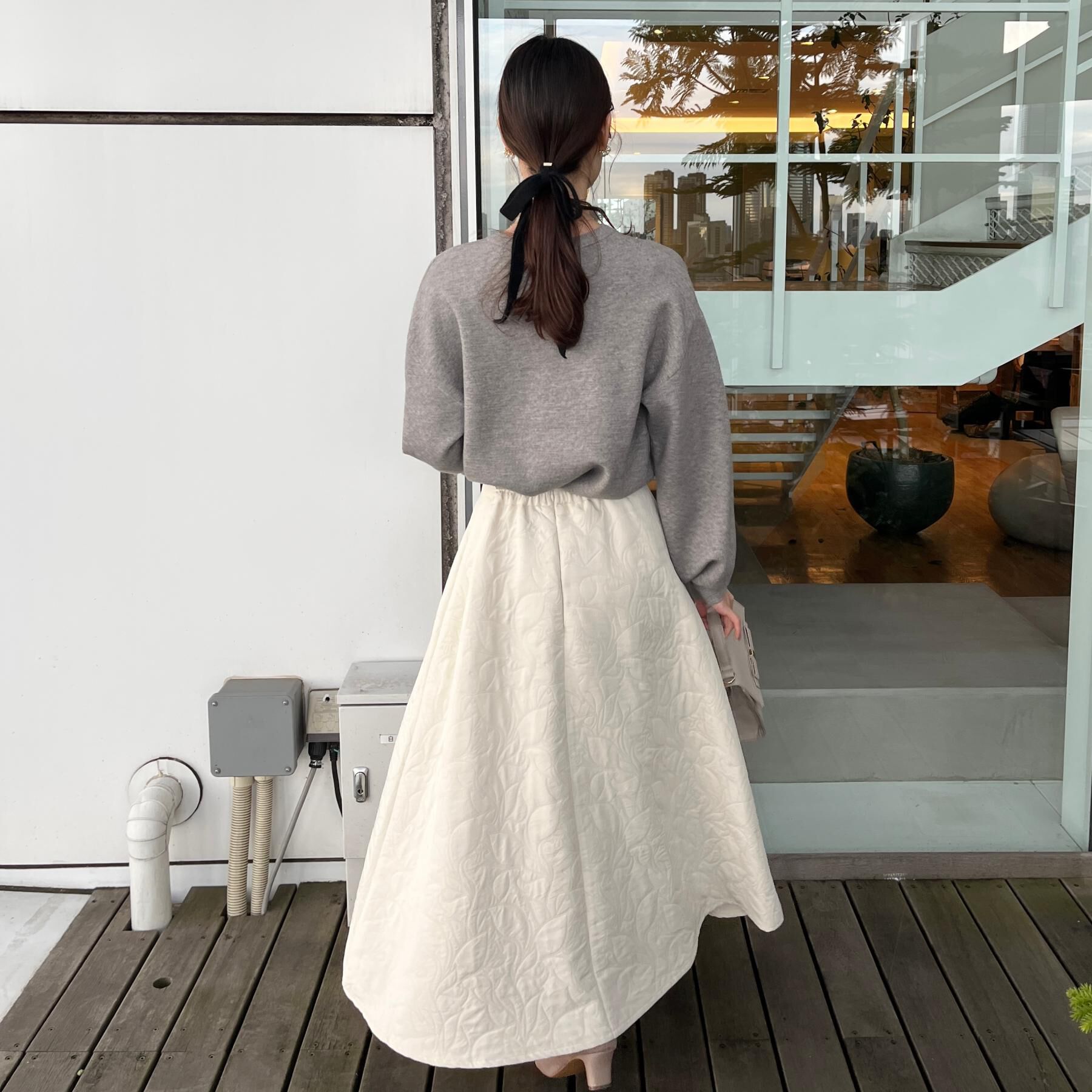 Couture broach「【洗える】リーフジャカード フレアスカート」|スカート|