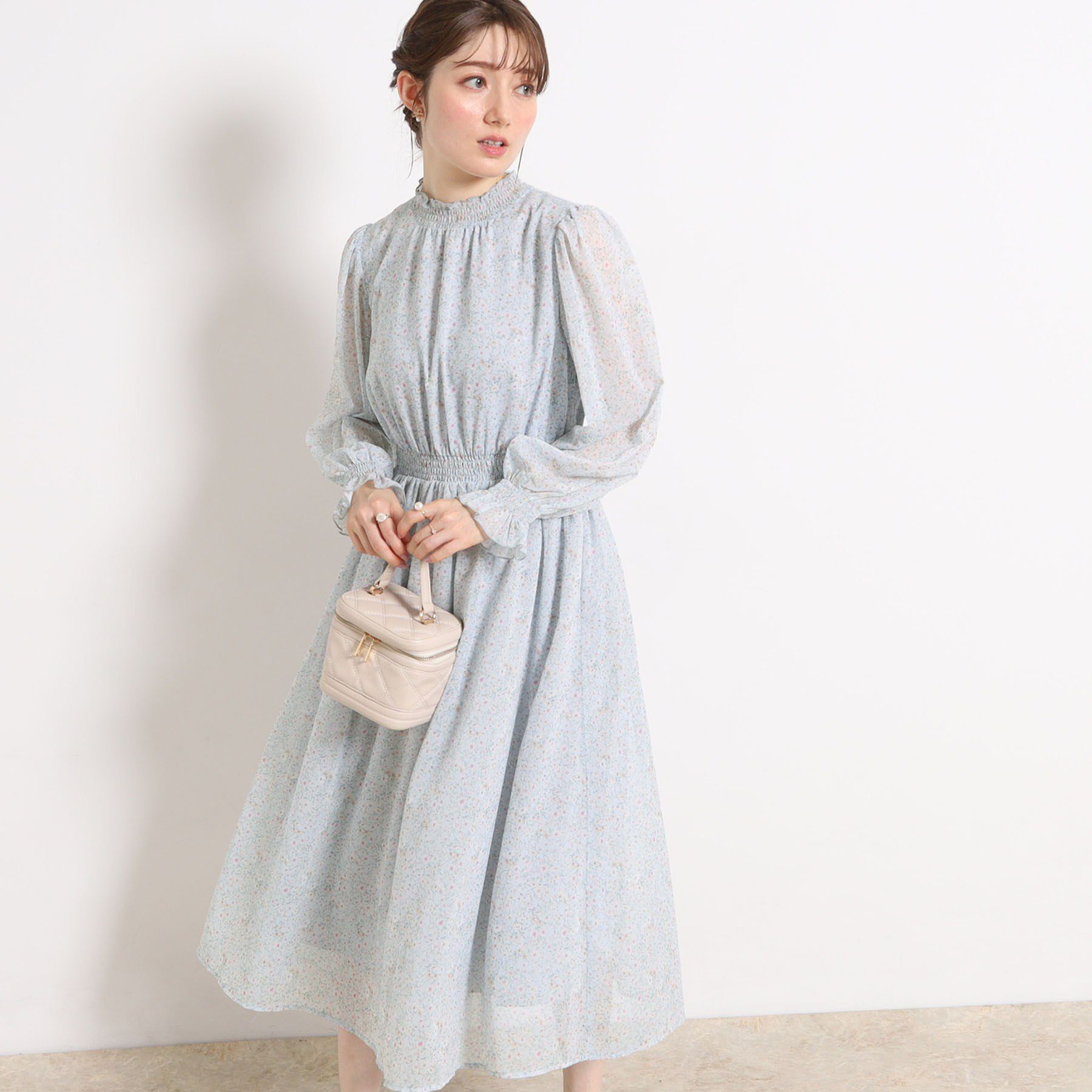 Couture broach「【洗える・着映え】楊柳小花シャーリングワンピース」|ワンピース|