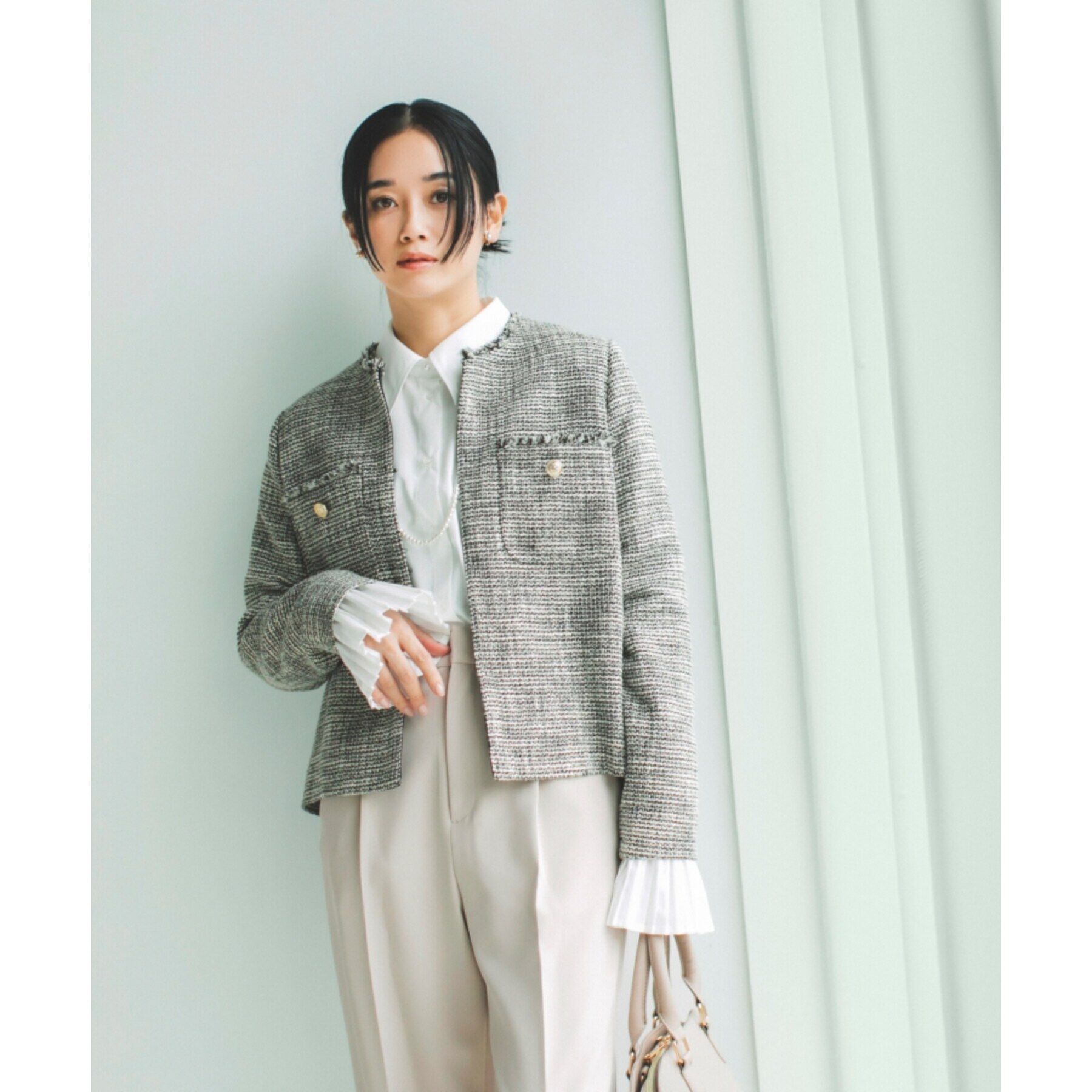 THE SHOP TK「【ONOFF活躍/セレモニー/通勤】ツイードノーカラージャケット/洗える」|ノーカラージャケット|ブラック(419)