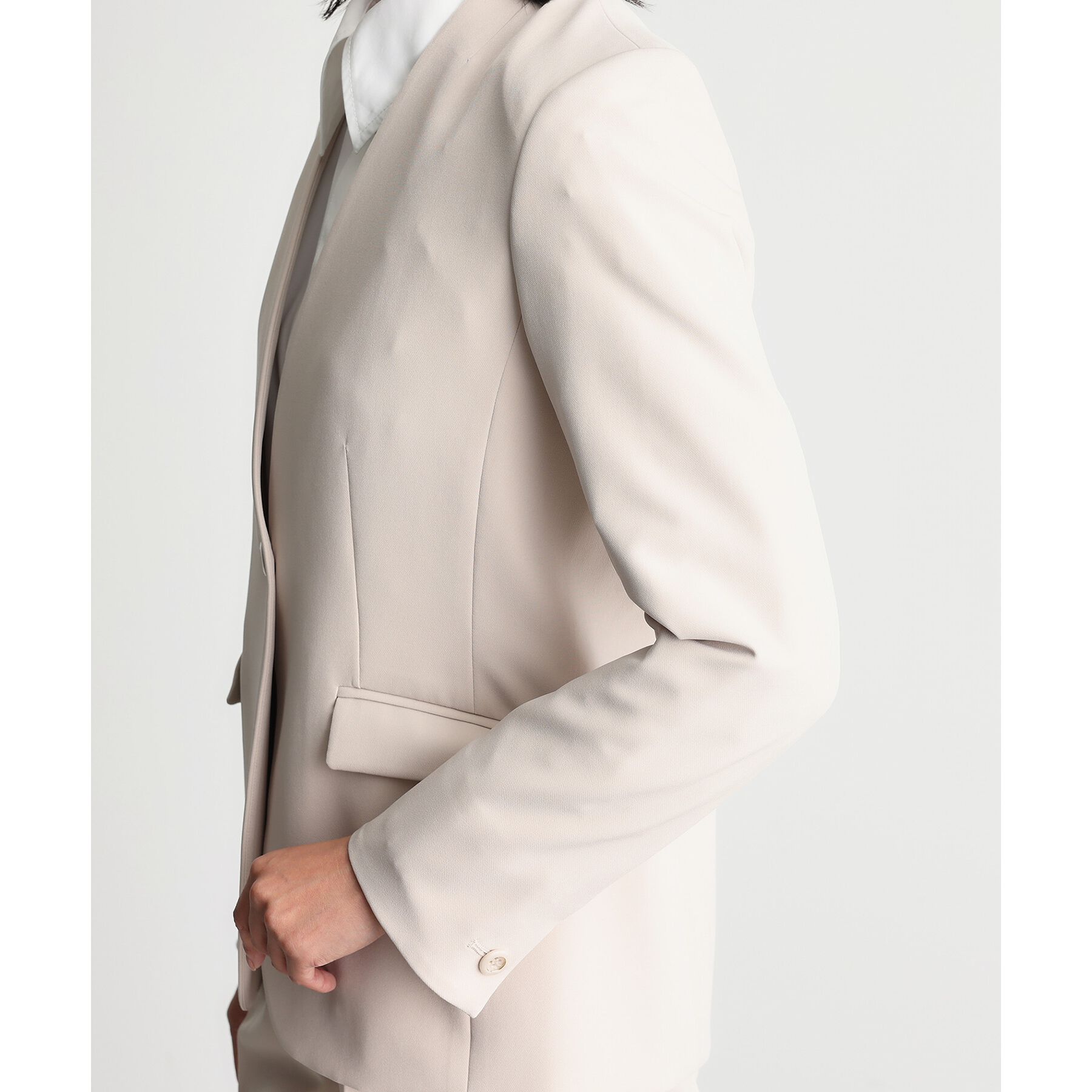 THE SHOP TK「【汚れ防止／シワになりにくい／セレモニー／通勤】ダブルクロスノーカラージャケット／洗える／サスティナ」|ノーカラージャケット|