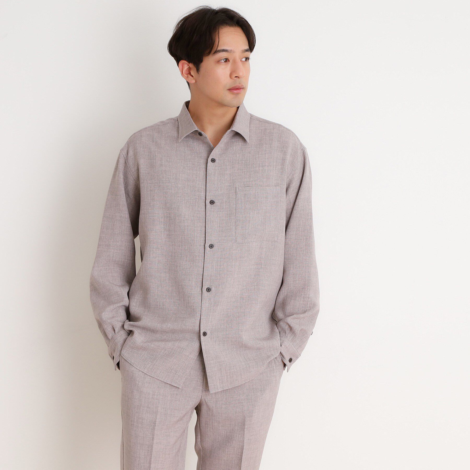 THE SHOP TK「リネンライクレギュラーカラーシャツ セットアップ可」|シャツ・ブラウス|ライトベージュ(05