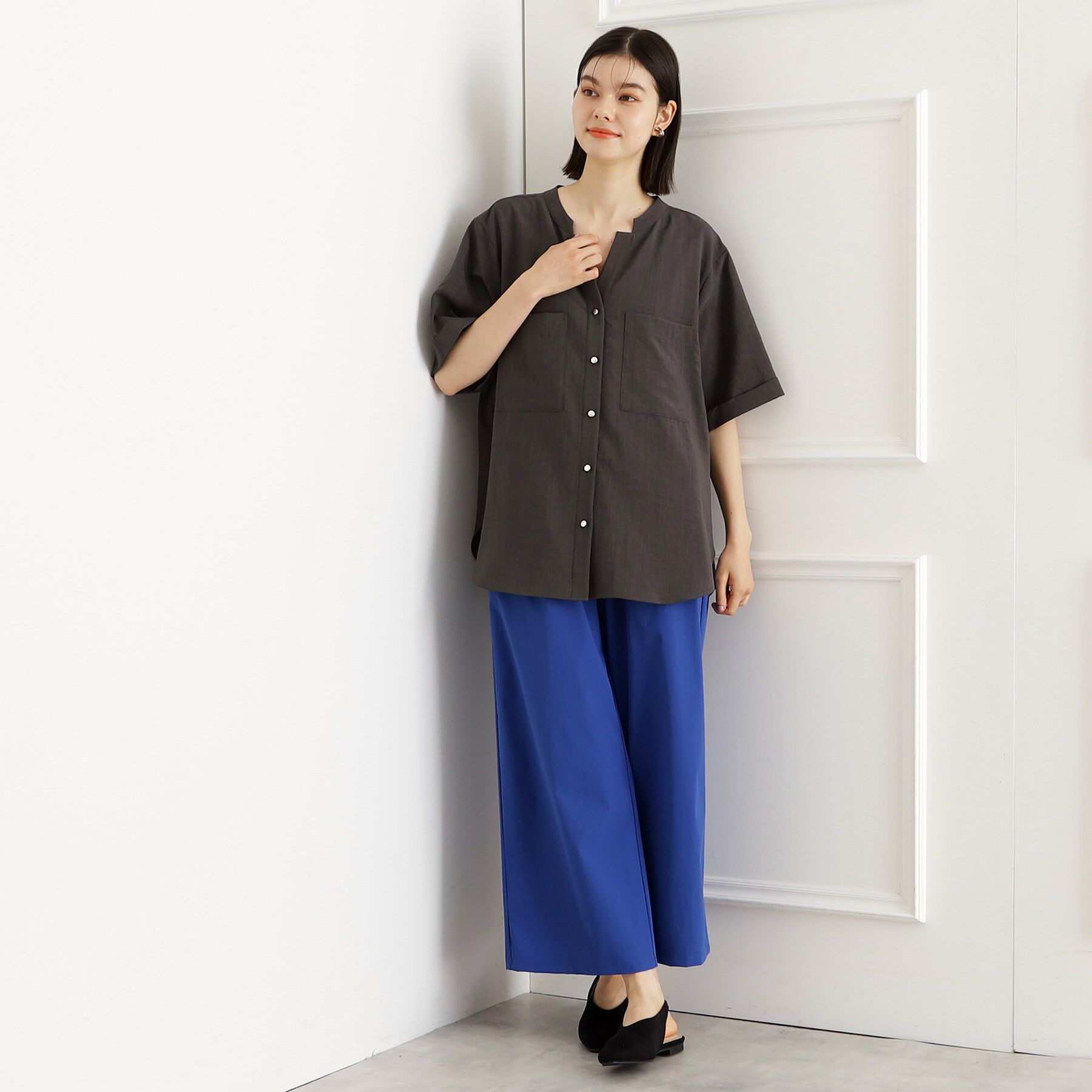 THE SHOP TK「ダブルポケット5分袖シャツ/体型カバー／洗濯機OK」|シャツ・ブラウス|