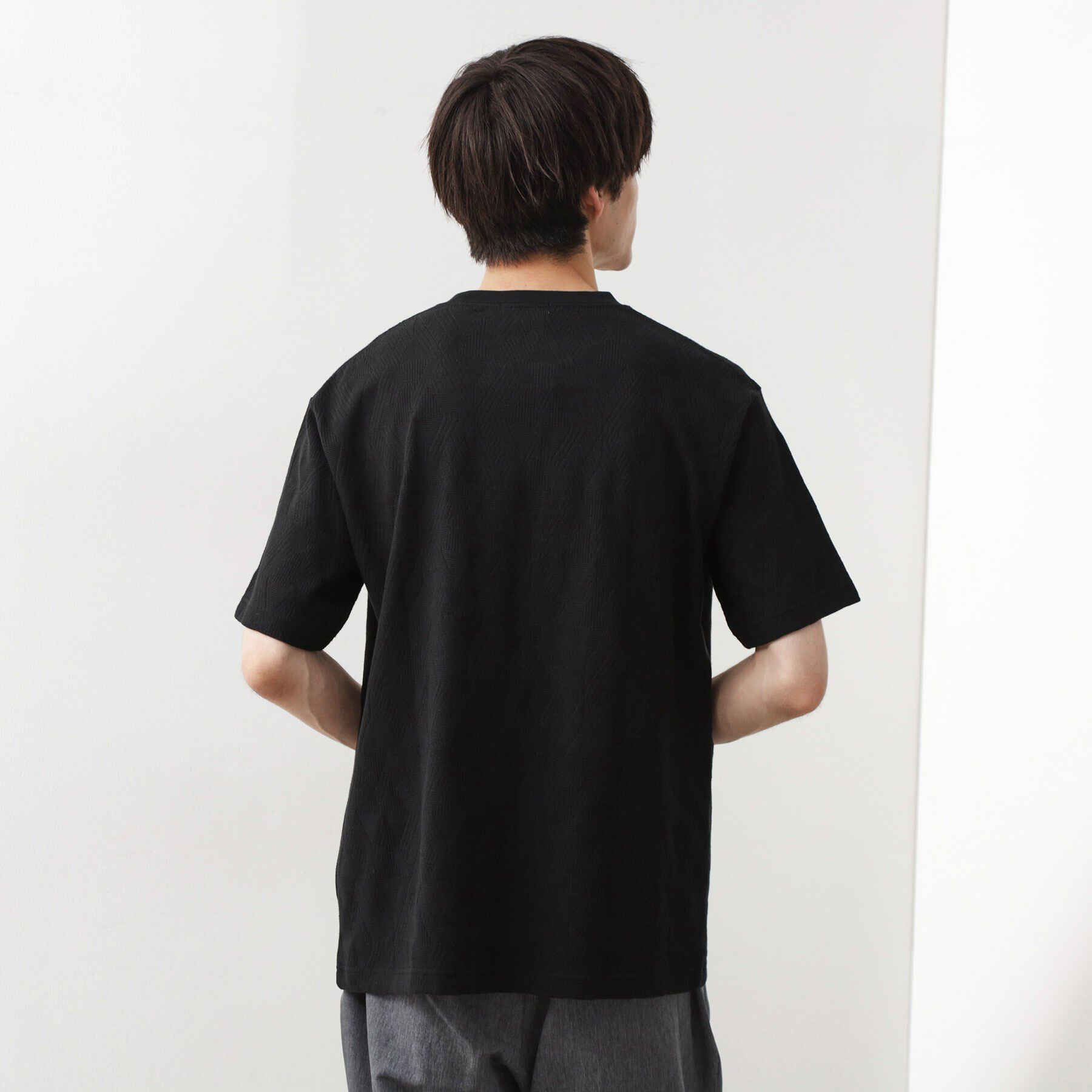 THE SHOP TK「パターンジャカード半袖Tシャツ【洗濯機OK】」|Tシャツ・カットソー|