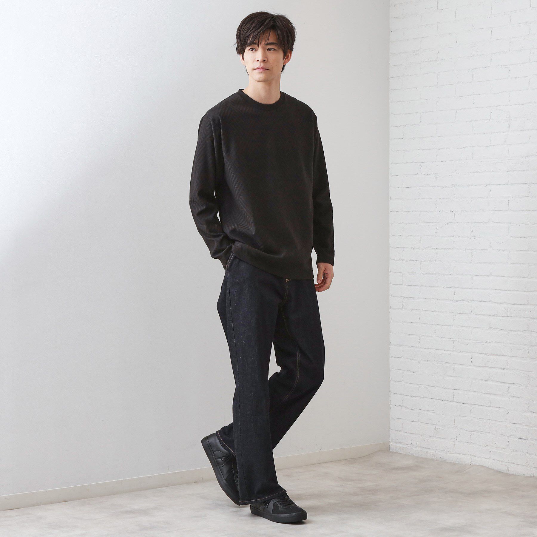 THE SHOP TK「リンクスジャカード長袖Tシャツ【サスティナブル素材使用/洗濯機OK】」|Tシャツ・カットソー|