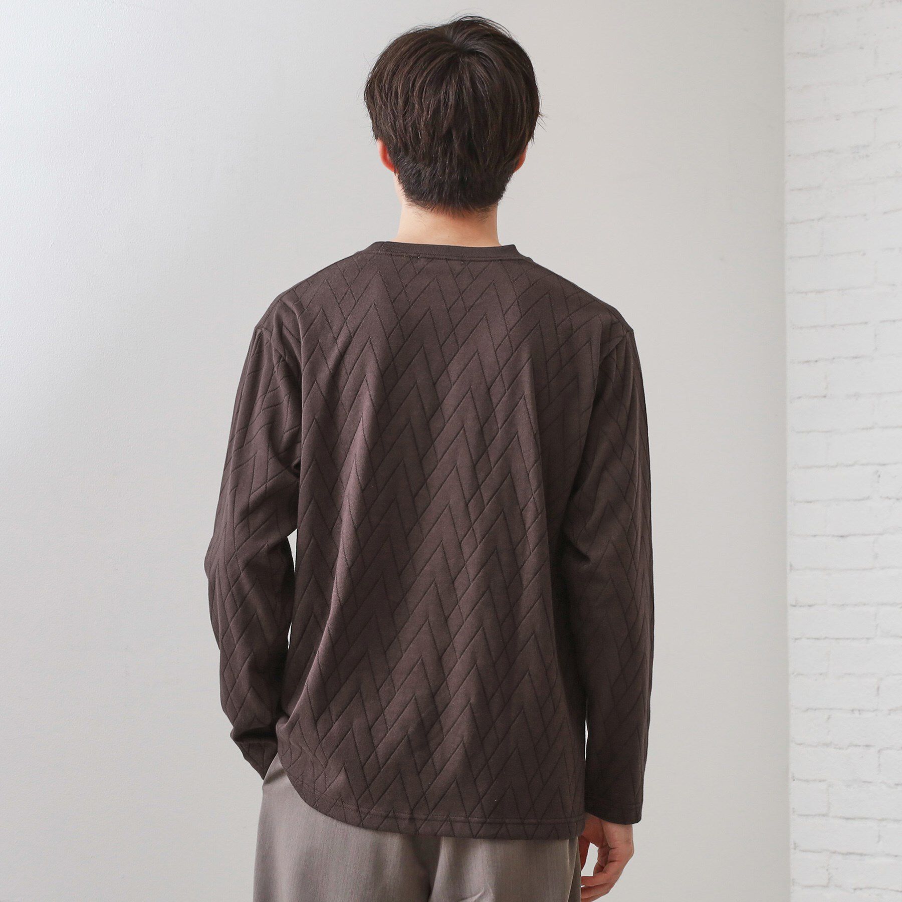 THE SHOP TK「リンクスジオメトリック長袖Tシャツ【サスティナブル素材使用/洗濯機OK】」|Tシャツ・カットソー|