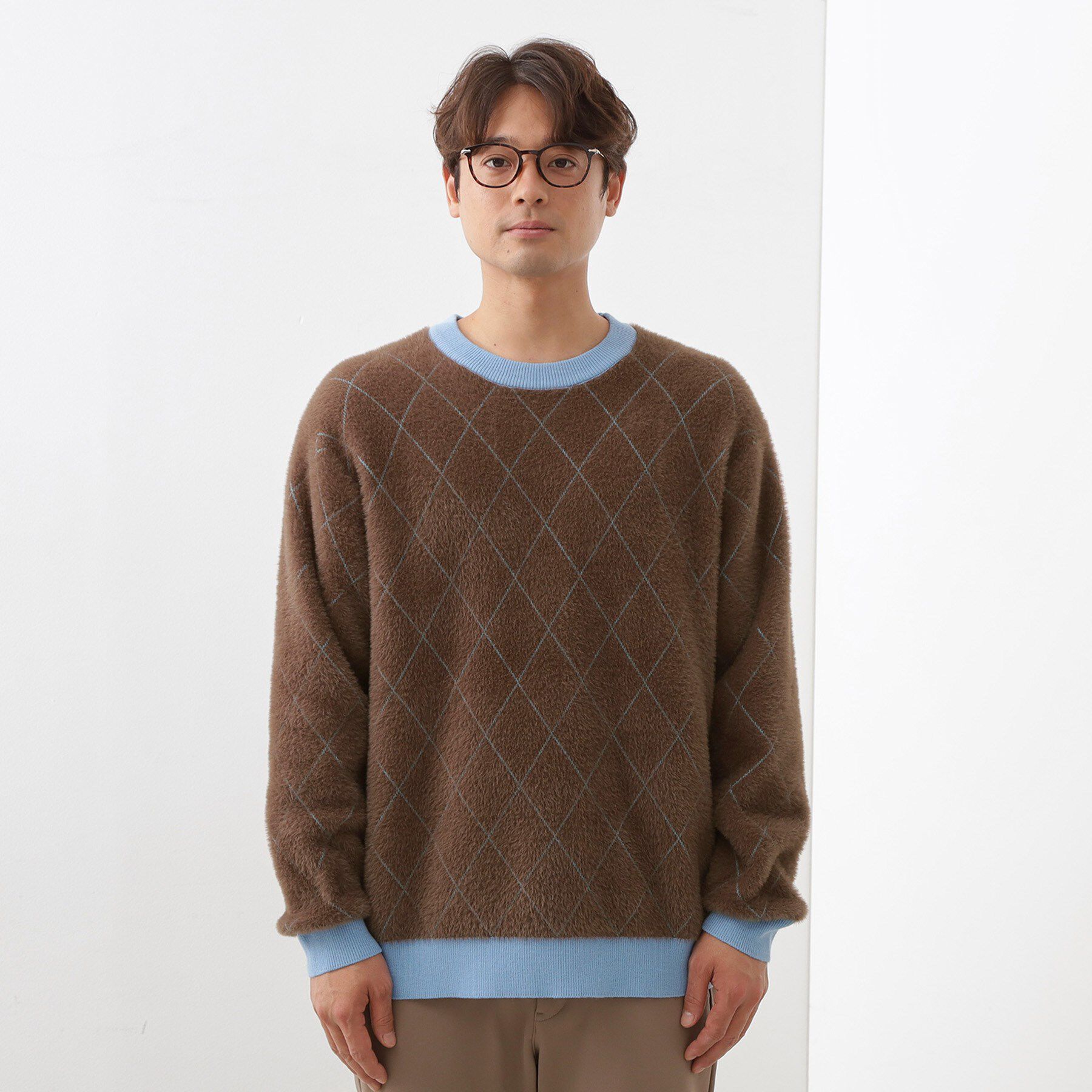 THE SHOP TK「【ふんわり心地いい肌触り】　ダイヤ柄シャギーニット」|ニット・セーター|