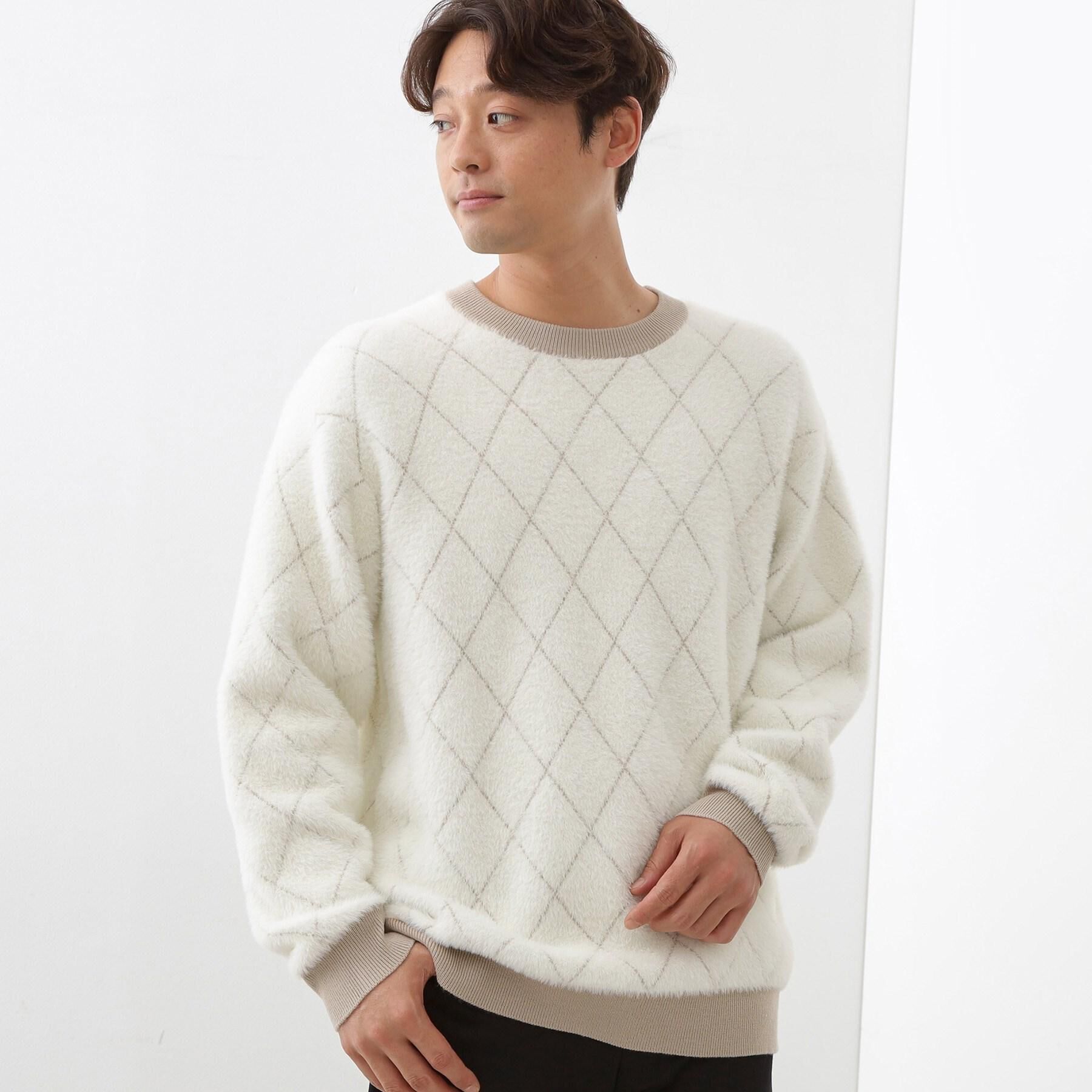 THE SHOP TK「【ふんわり心地いい肌触り】　ダイヤ柄シャギーニット」|ニット・セーター|