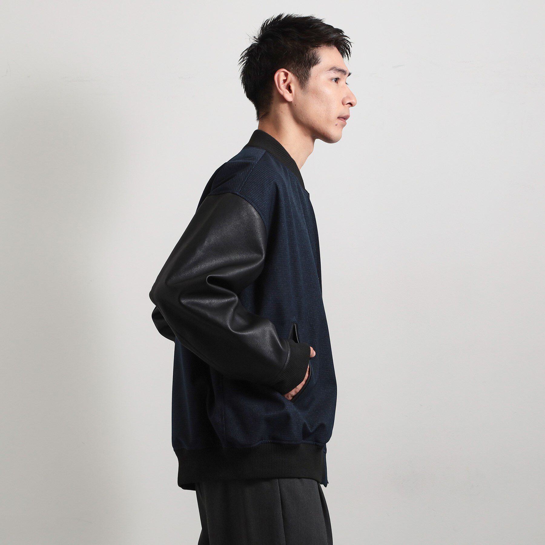 THE SHOP TK「【1ランク上の大人カジュアルに】異素材コンビ リブブルゾン」|ブルゾン・スタジャン|