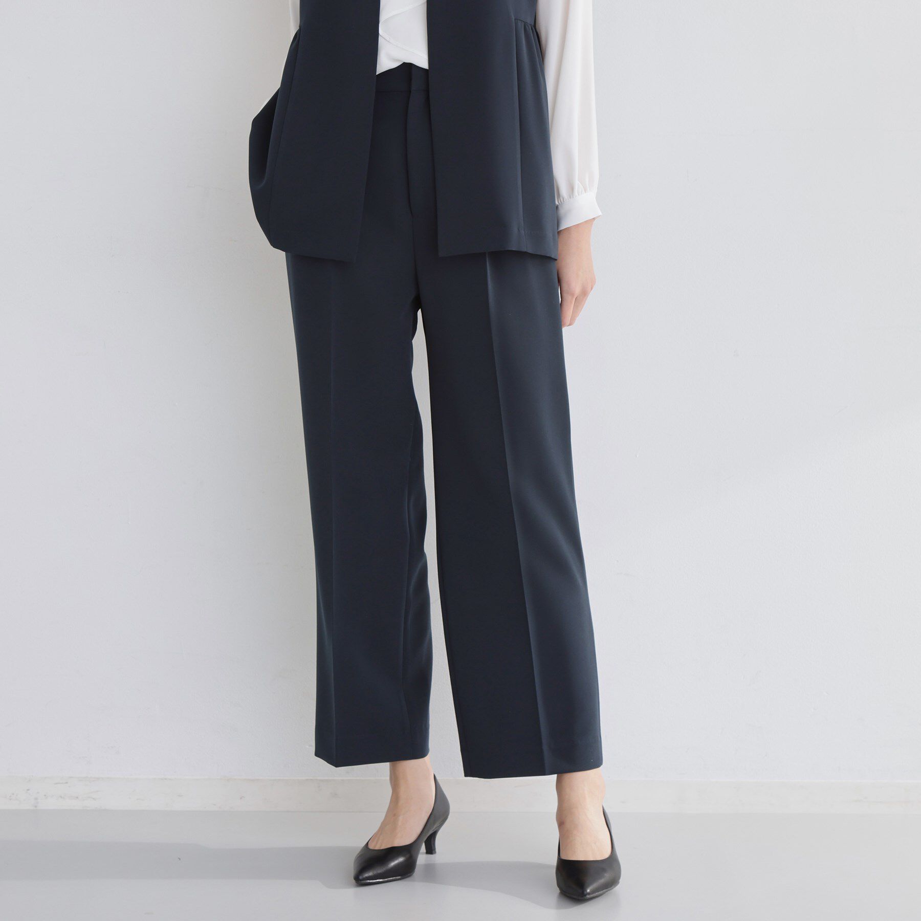 THE SHOP TK「【通勤スタイルに】ダブルクロスワイドパンツ/セットアップ可」|その他|ネイビー(094)