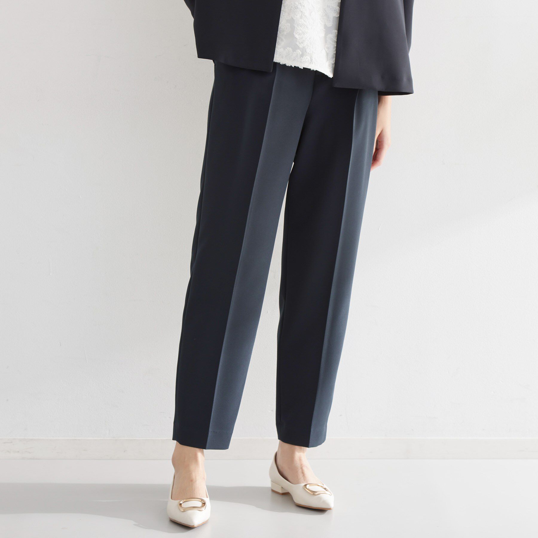 THE SHOP TK「【通勤スタイルに】美脚シルエット ダブルクロステーパードパンツ/セットアップ可」|その他|ネイビー(094)