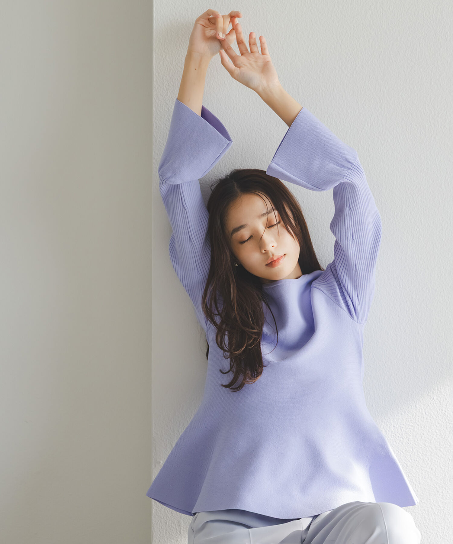  「ベルスリーブペプラムニット」|ニット・セーター|ラベンダー