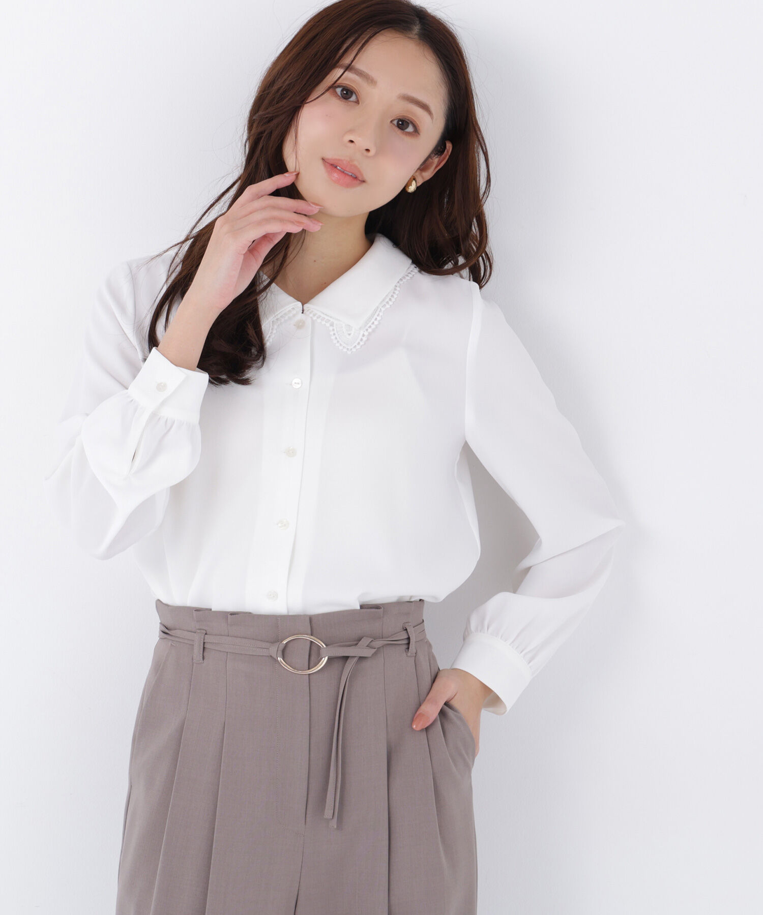  「レースダブルカラーブラウス」|シャツ・ブラウス|オフホワイト1