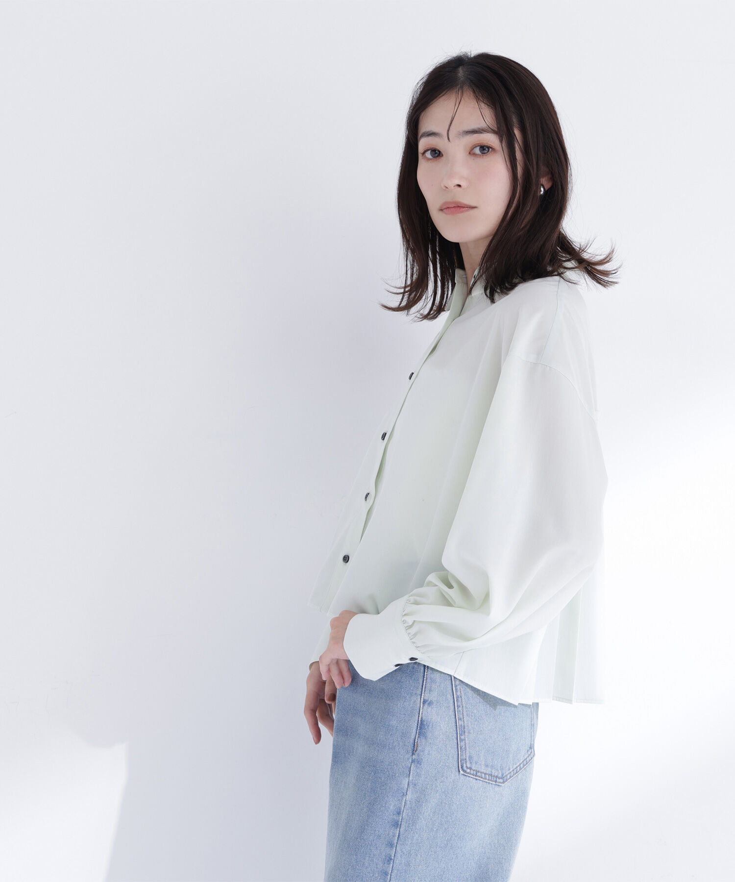  「バックプリーツデザインシャツ」|シャツ・ブラウス|ライトグリー