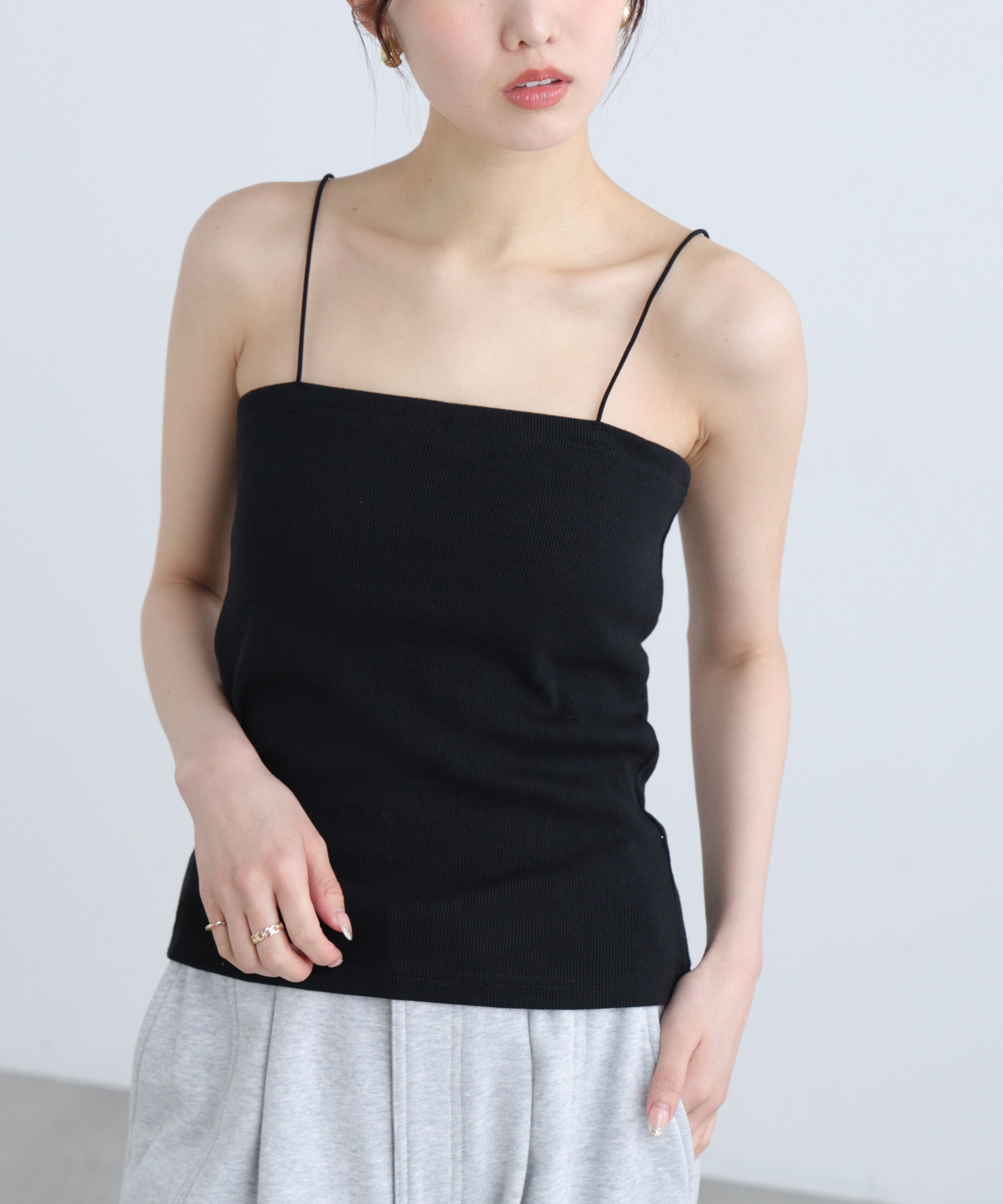  「[接触冷感][UV加工]カップ付きベアキャミソール」|Tシャツ・カットソー|ブラック