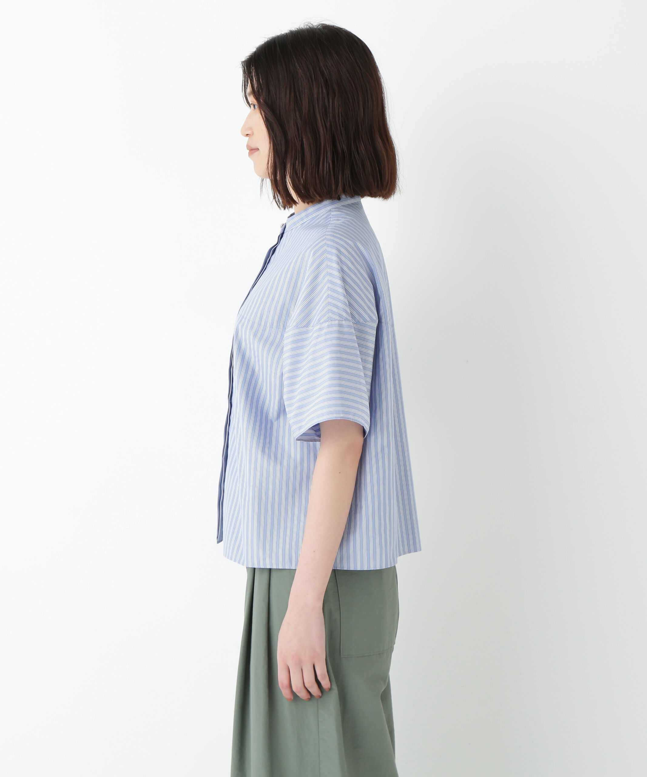  「◆ストライプローン６分袖ブラウス」|シャツ・ブラウス|