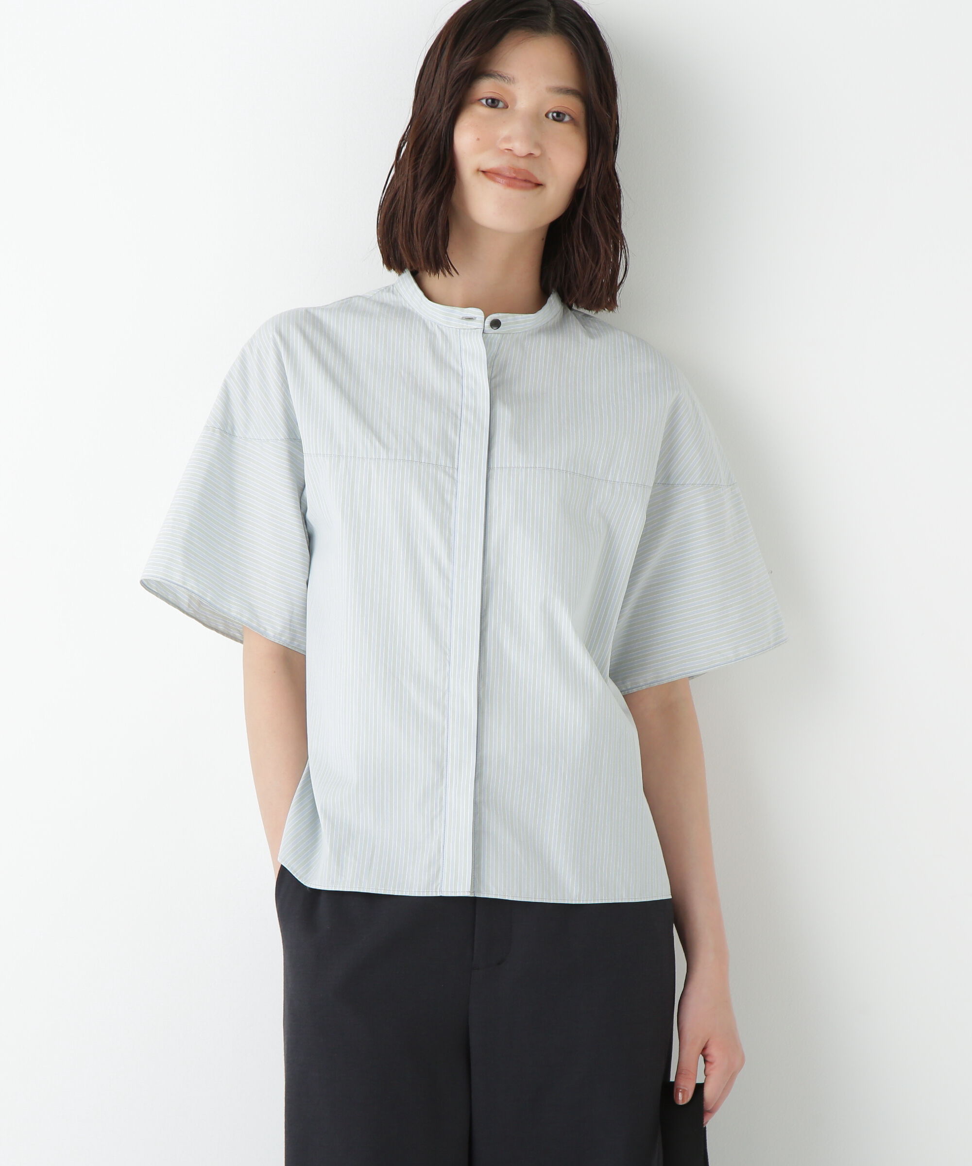  「◆ストライプローン６分袖ブラウス」|シャツ・ブラウス|ミントブルー 3