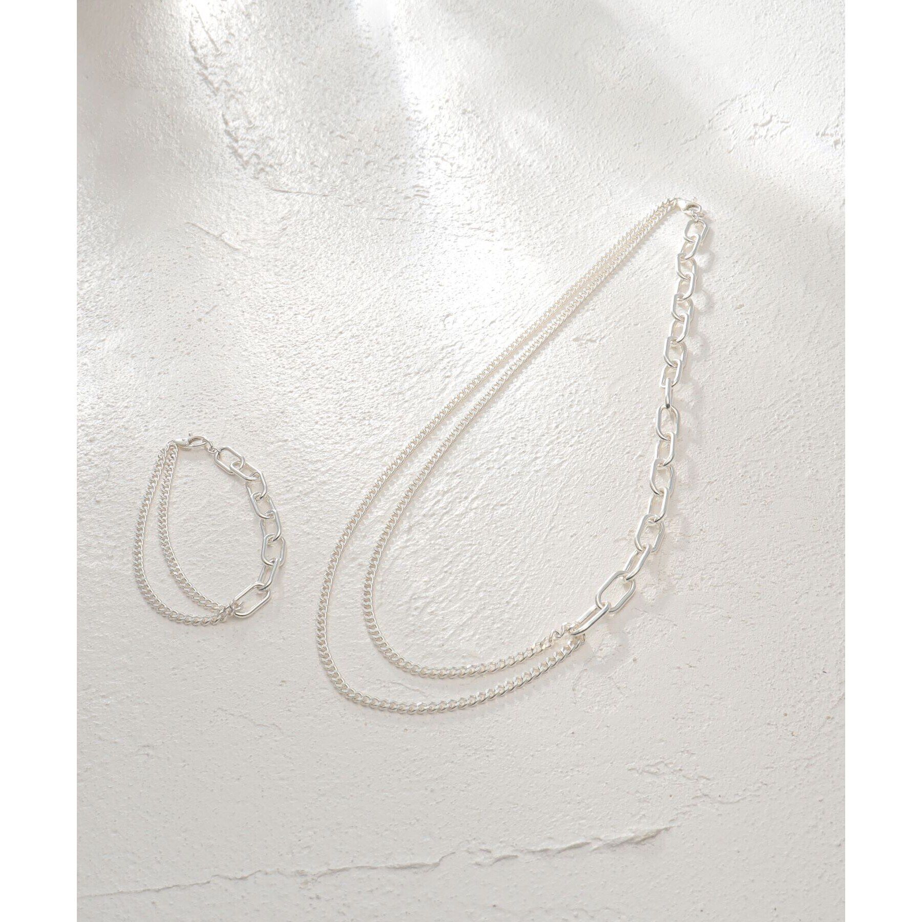 COCOSHNIK ONKITSCH「シルバー ミックスチェーン ケーブルカーブ ドレープ ブレスレット」|ブレスレット・バングル|