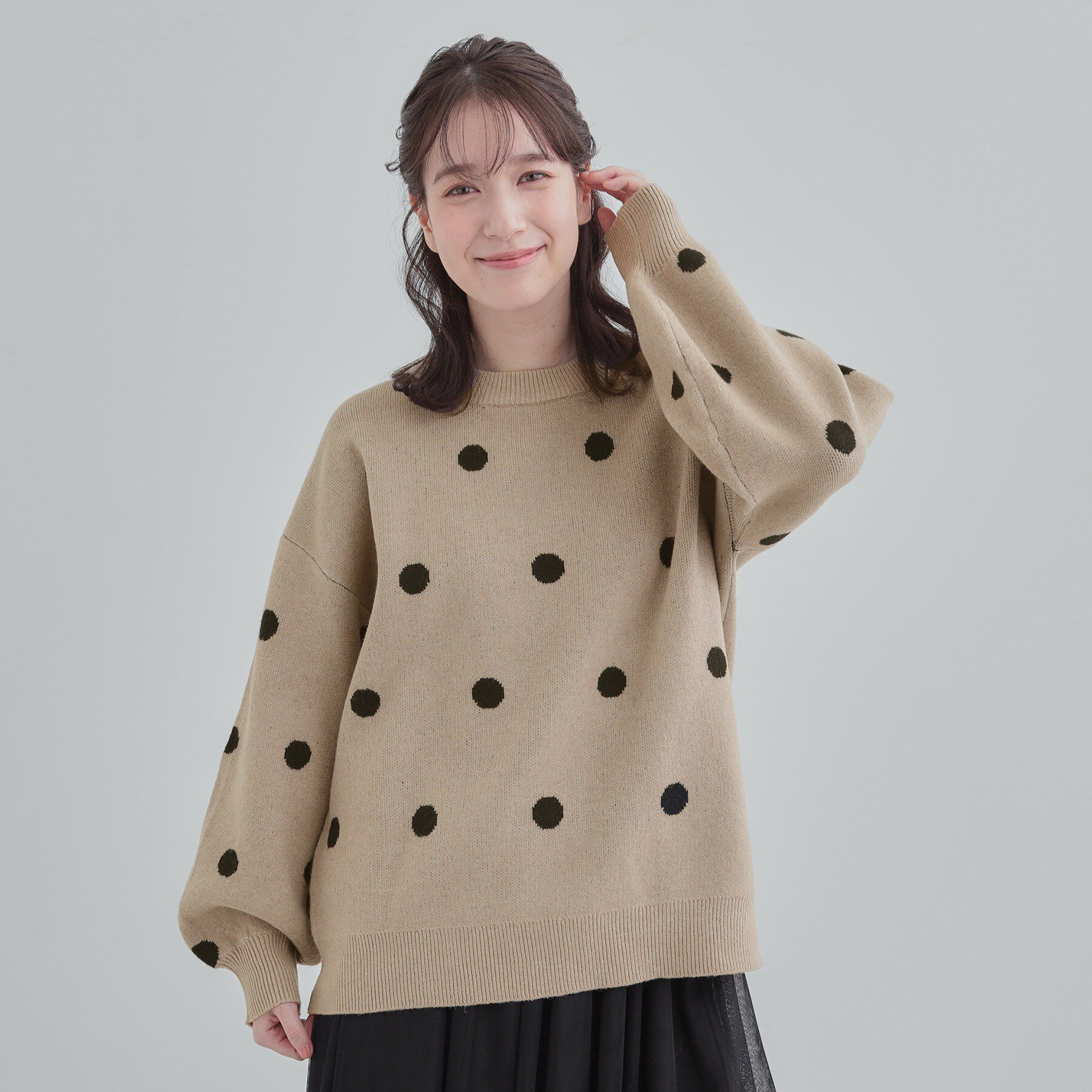 SHOO･LA･RUE「【S-LL/洗濯機可】体型カバーができる 大人のドット柄ニット」|ニット・セーター|