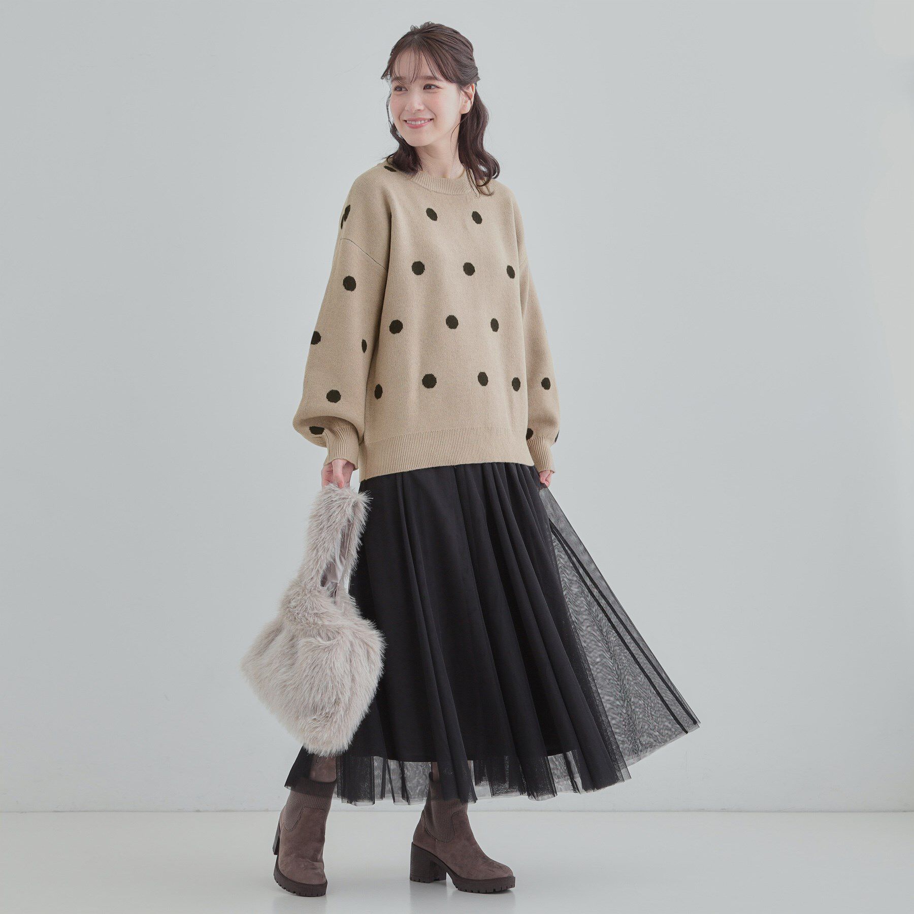 SHOO･LA･RUE「【S-LL/洗濯機可】体型カバーができる 大人のドット柄ニット」|ニット・セーター|