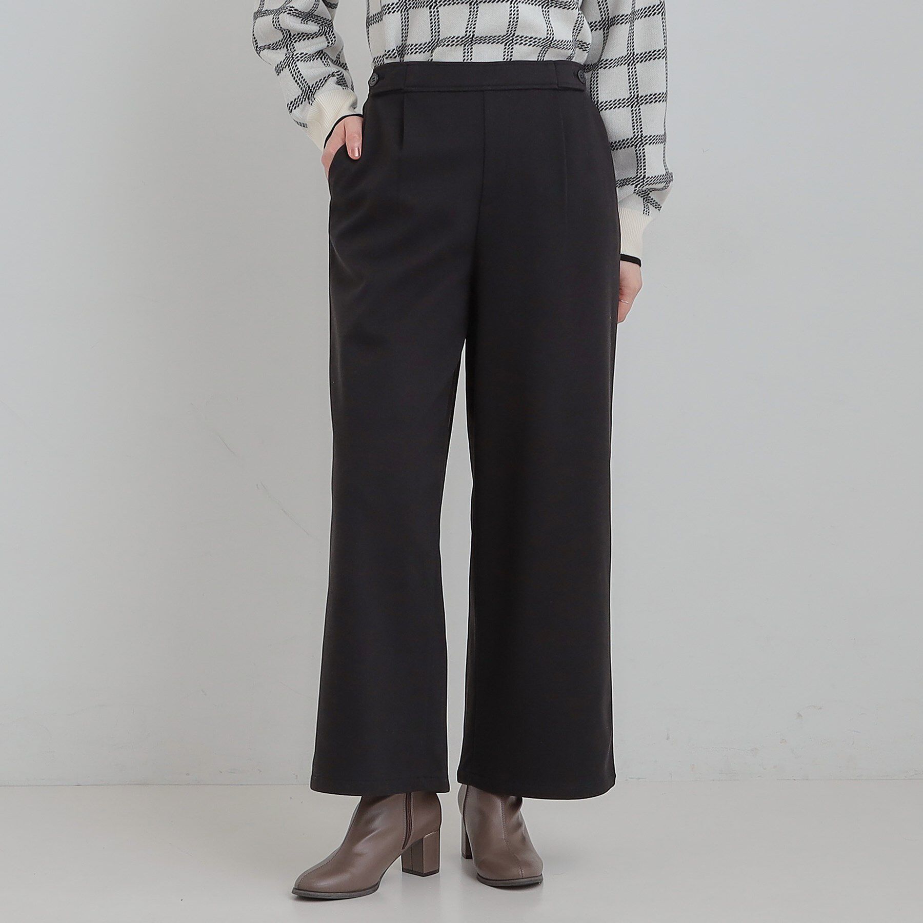 SHOO･LA･RUE「【洗濯機可/S-LL】ウエストのタブボタンがポイント　ワイドパンツ」|その他|