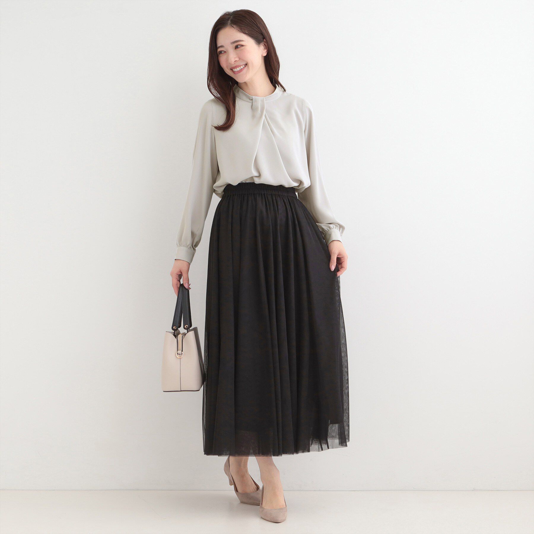 SHOO･LA･RUE「【洗濯機可/吸水速乾】ボウタイ風デザインブラウス」|シャツ・ブラウス|