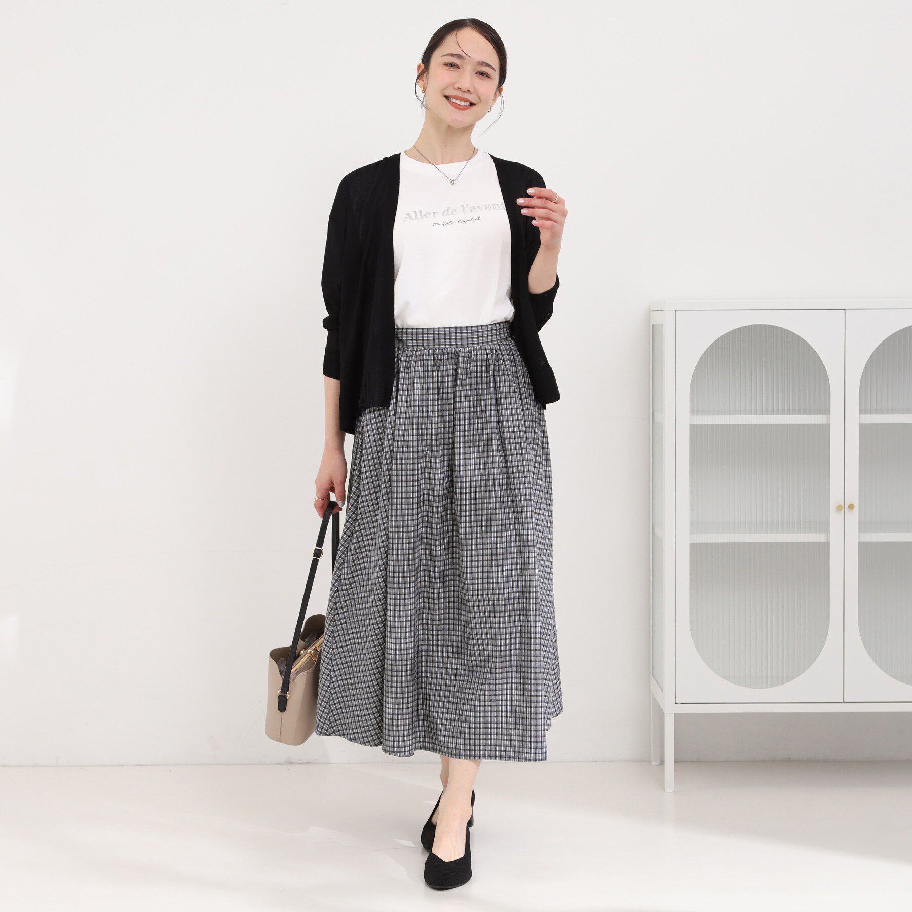 SHOO･LA･RUE「【セットアップ可/洗濯機可/S-LL】軽やかに揺れる サッカーチェック フレアスカート」|スカート|