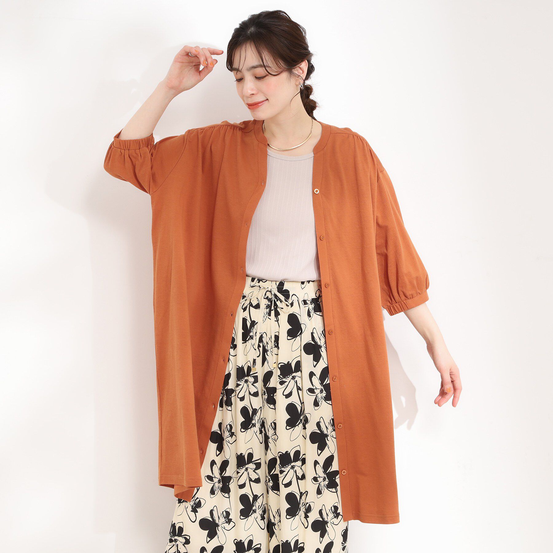 SHOO･LA･RUE「【洗濯機可/S-LL】カットツイルキーネックシャツワンピ」|ワンピース|