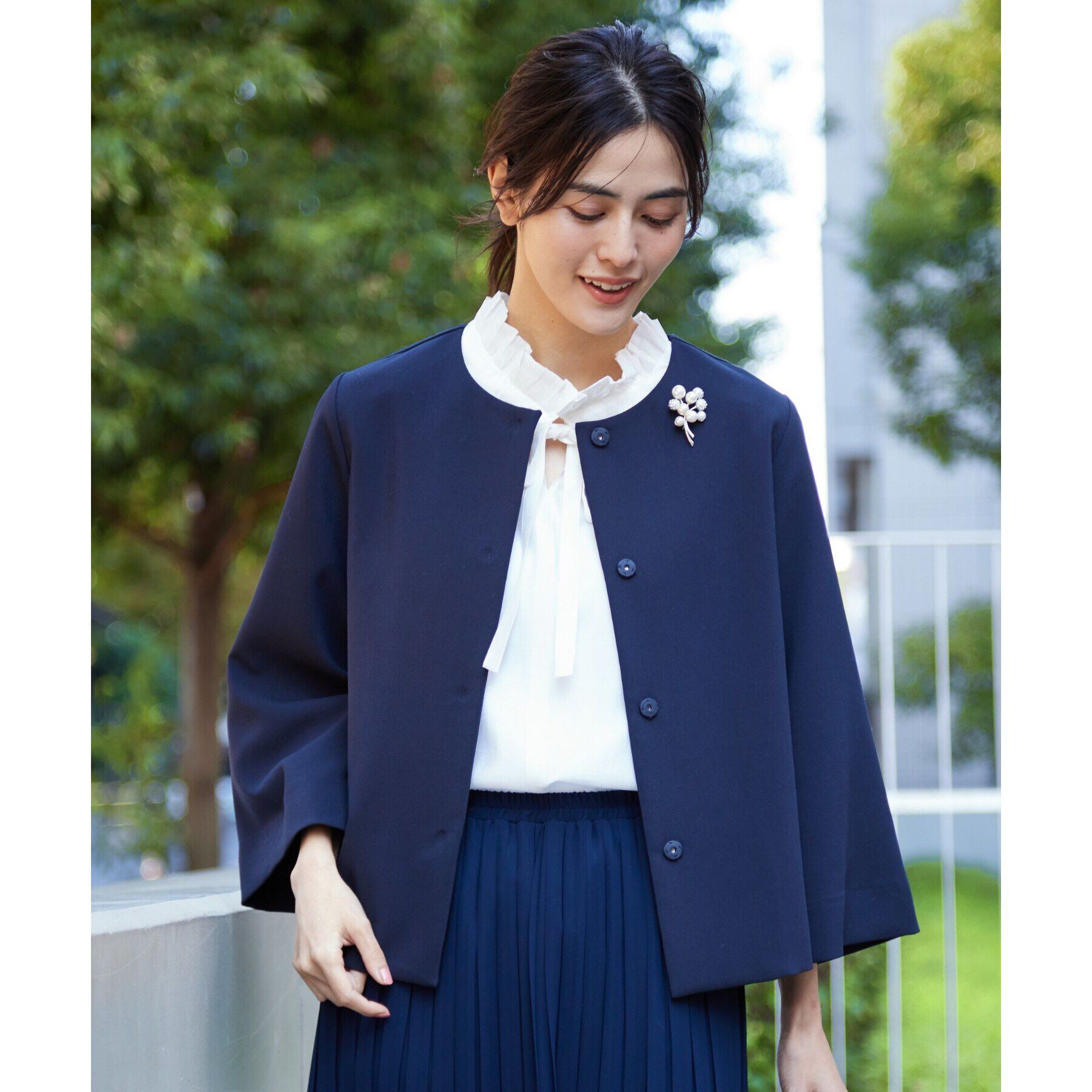 Dessin「【入卒/セレモニー/セットアップ可能/洗える】テントラインジャケット」|ノーカラージャケット|ネイビー(094)