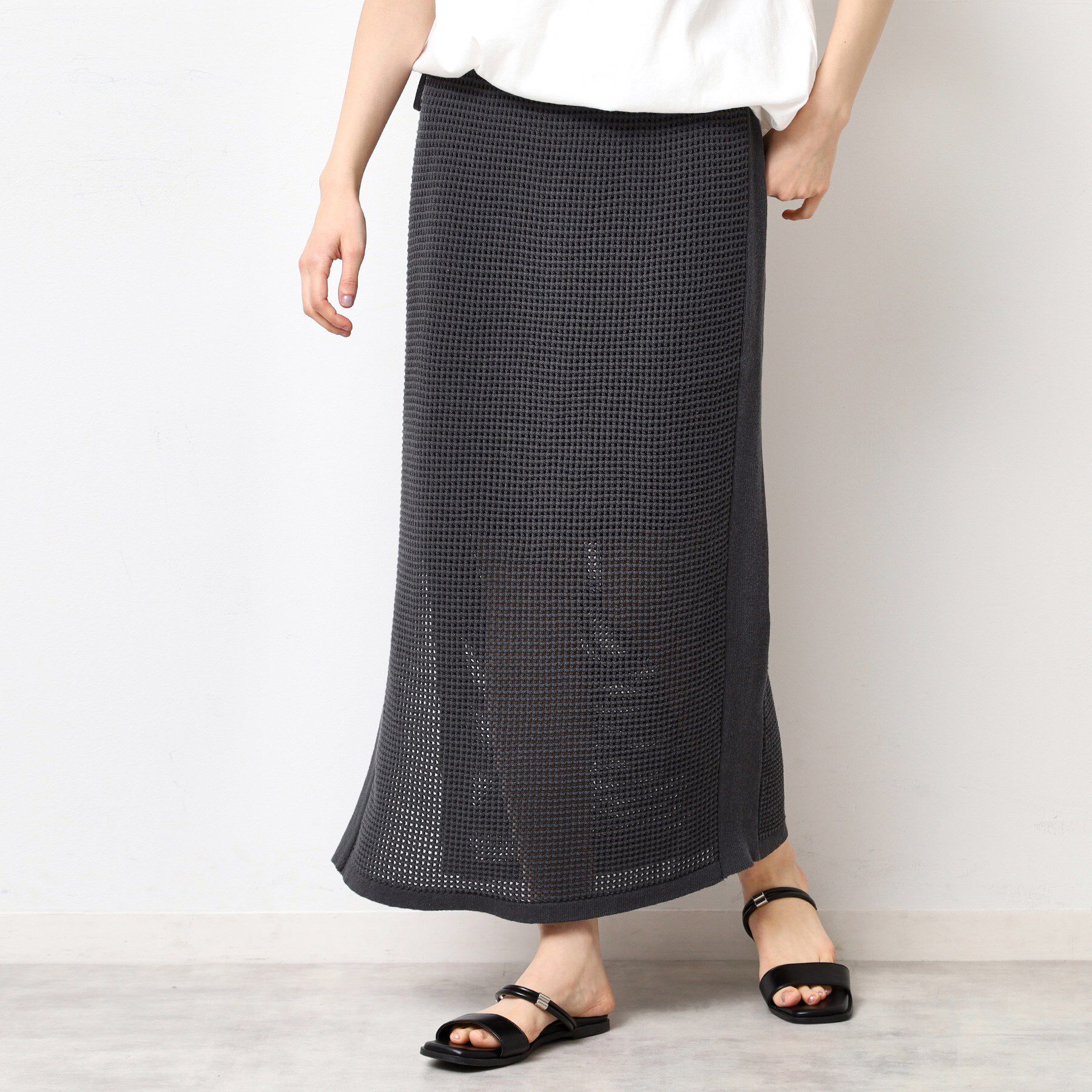 Dessin「【セットアップ可能・ウエストゴム】メッシュニットスカート」|スカート|チャコールグレー(0