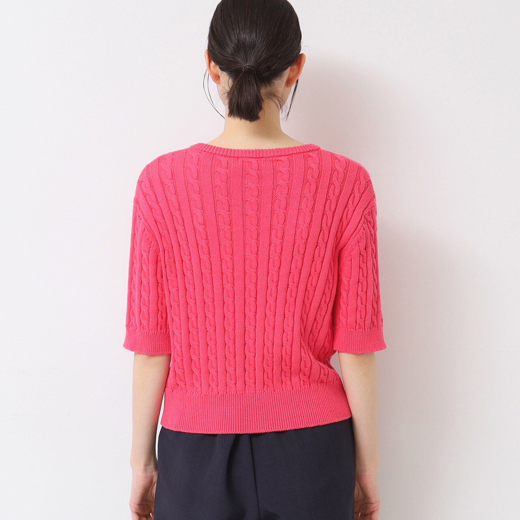 Dessin「【洗える】半袖ケーブルニットコットンカーディガン」|カーディガン|