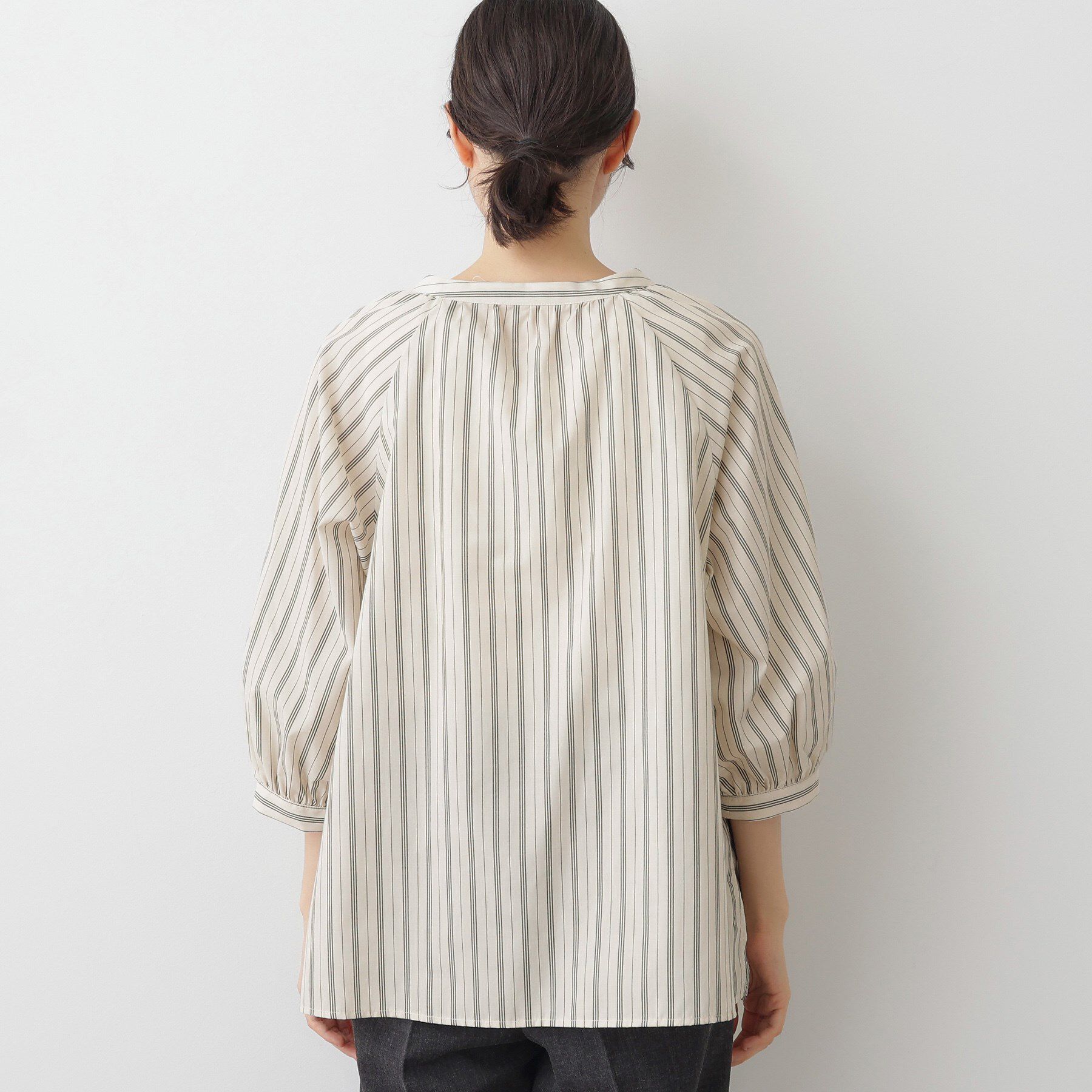 Dessin「【洗える】ストライプカフス袖ブラウス」|シャツ・ブラウス|
