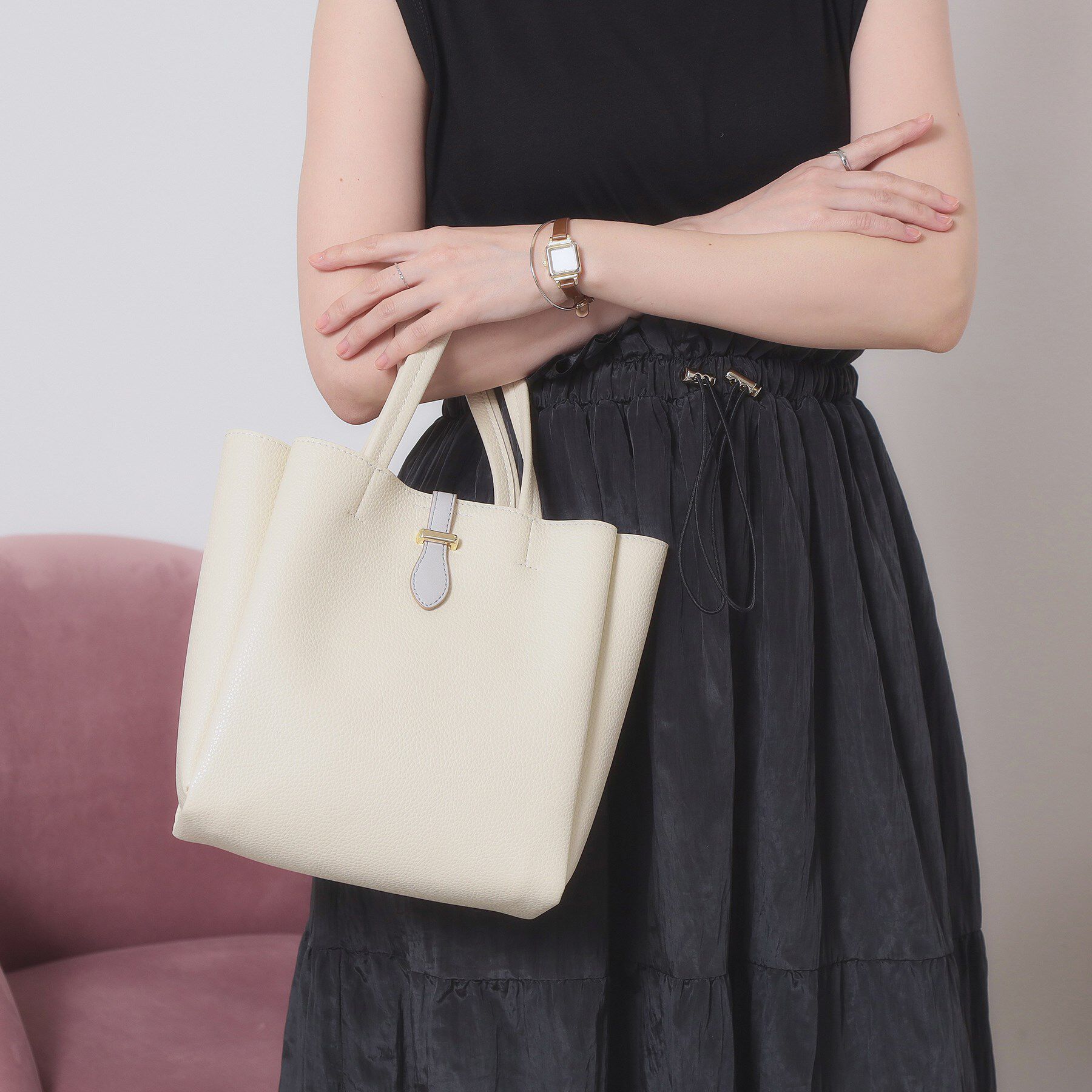 ITS&rsquo;DEMO「ベルト三層ミニトート」|ハンドバッグ|アイボリー(004)