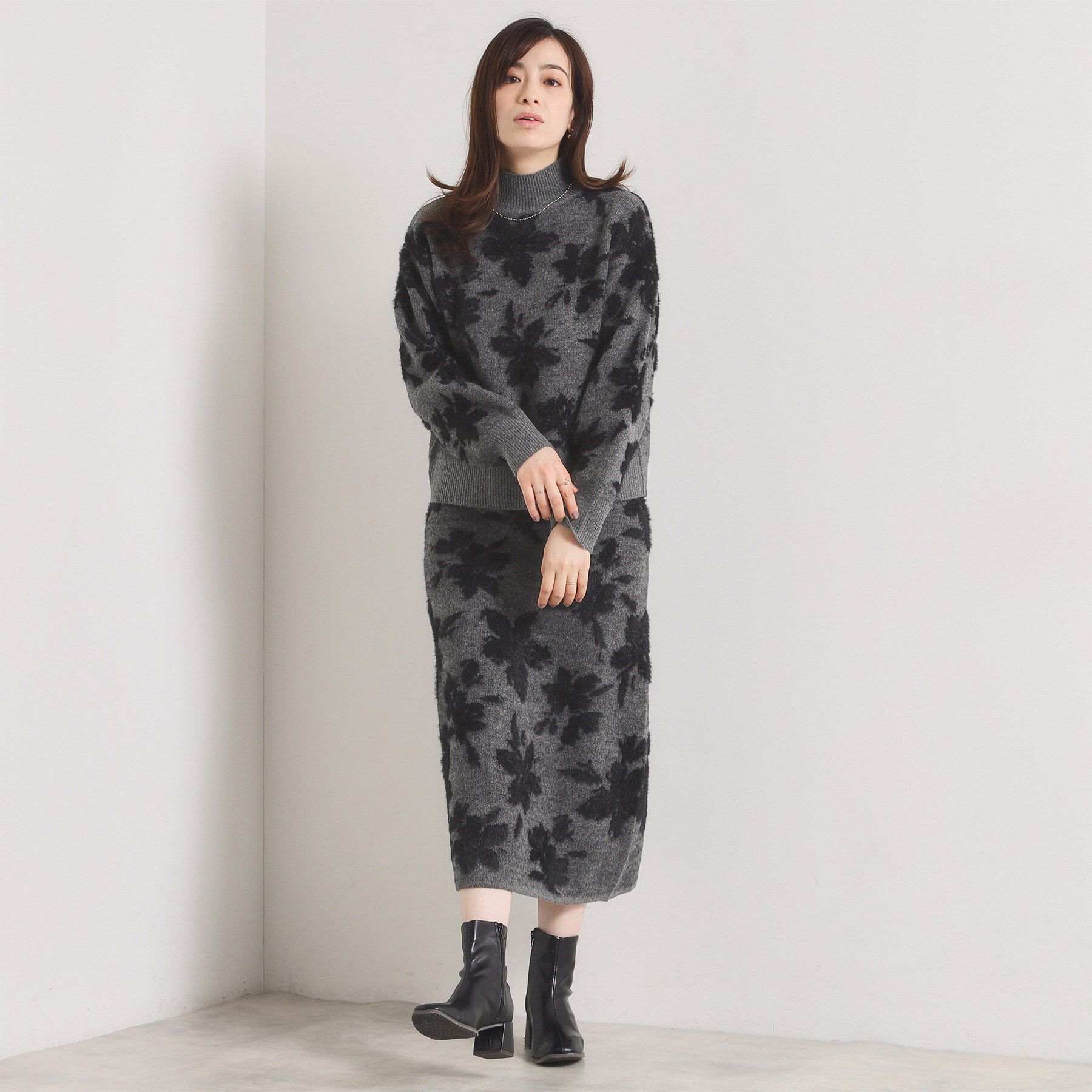 ITS&rsquo;DEMO「【手洗い可／セットアップ可】花柄フェザージャカードニット」|ニット・セーター|