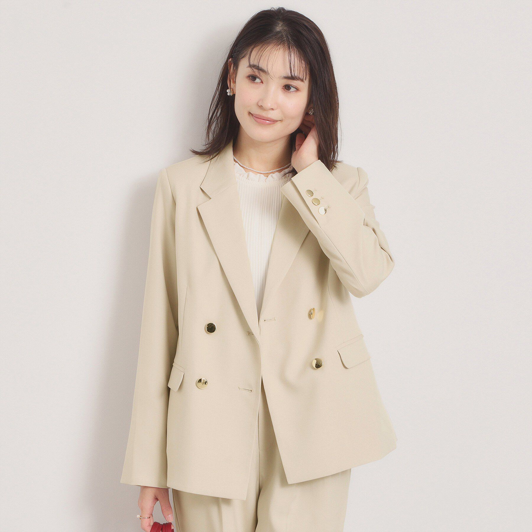 ITS&rsquo;DEMO「【入卒／洗濯機OK／イージーケア】ツイルストレッチダブルジャケット」|テーラードジャケット|グレージュ(050)