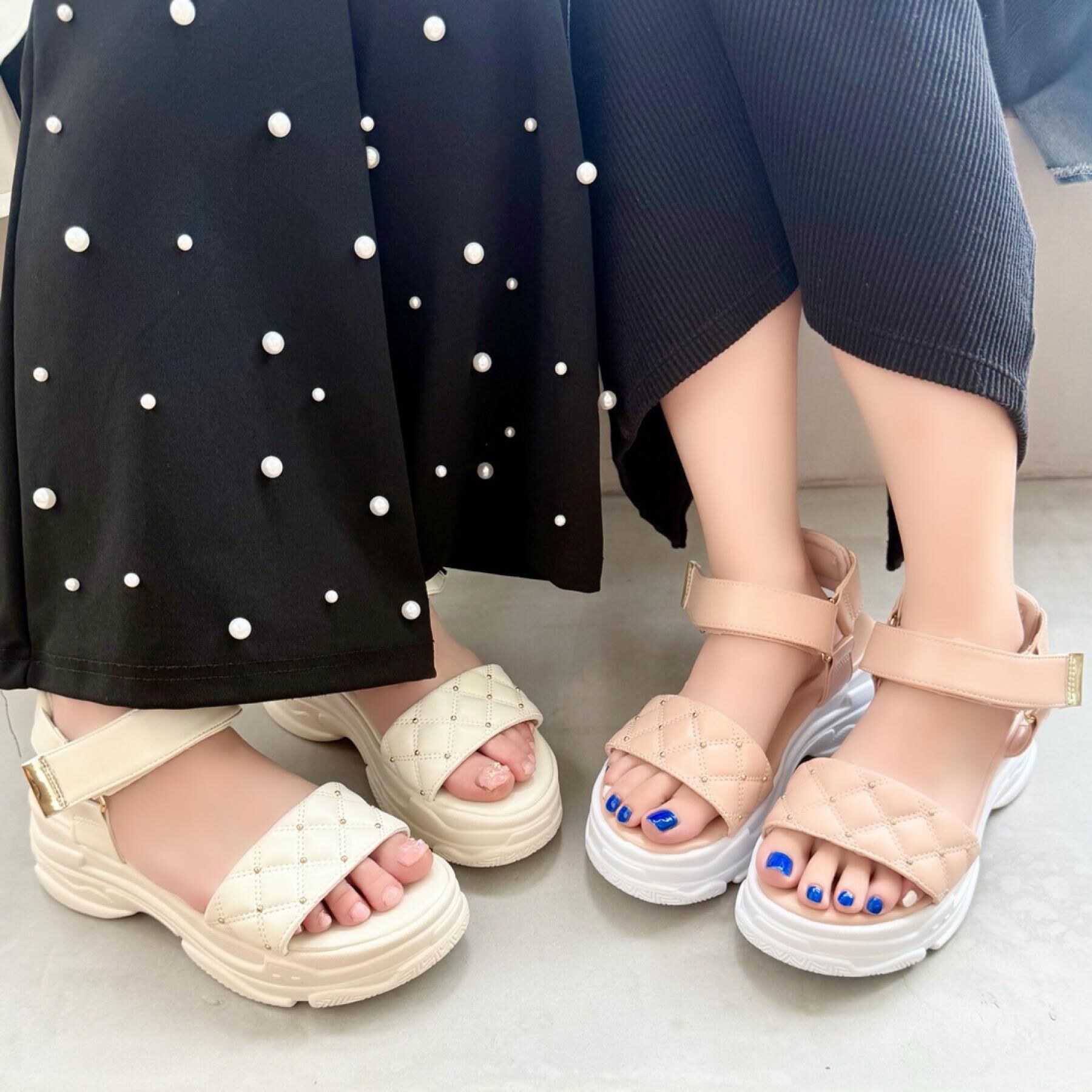 csT&P「キルティング 面ファスナーストラップサンダル」|サンダル|