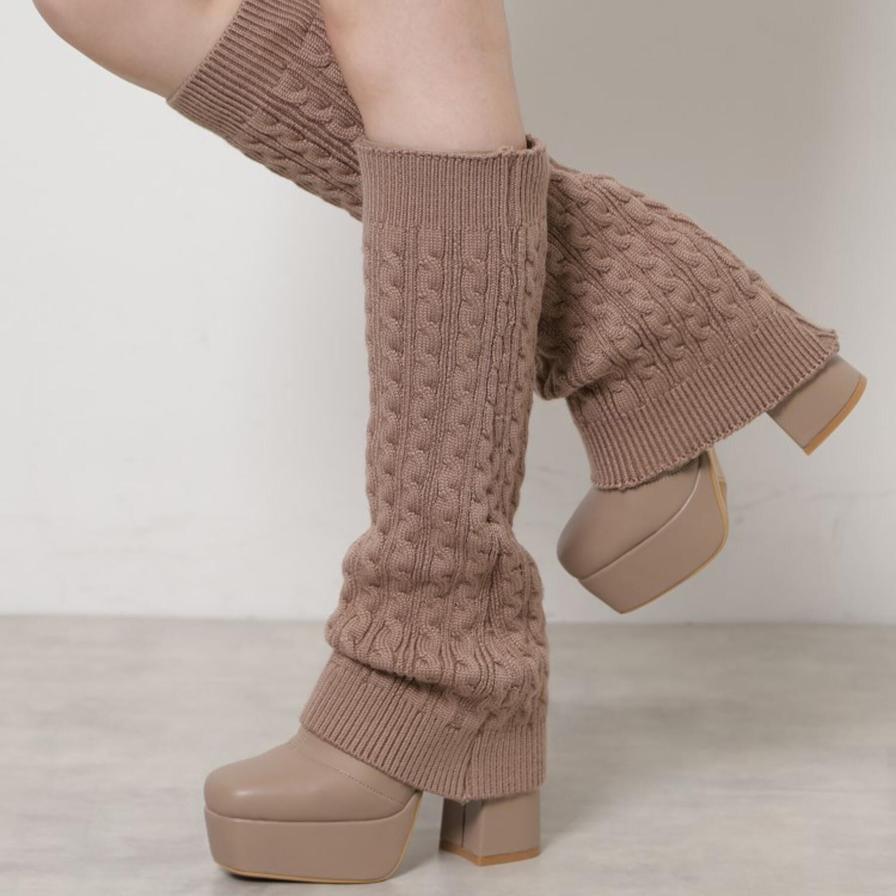 ESPERANZA「【ラク盛り／ロングブーツ】リピーター続出／脚長美脚 スクエアニットカバー付きロングブーツ」|ショートブーツ|ベージュ(952)