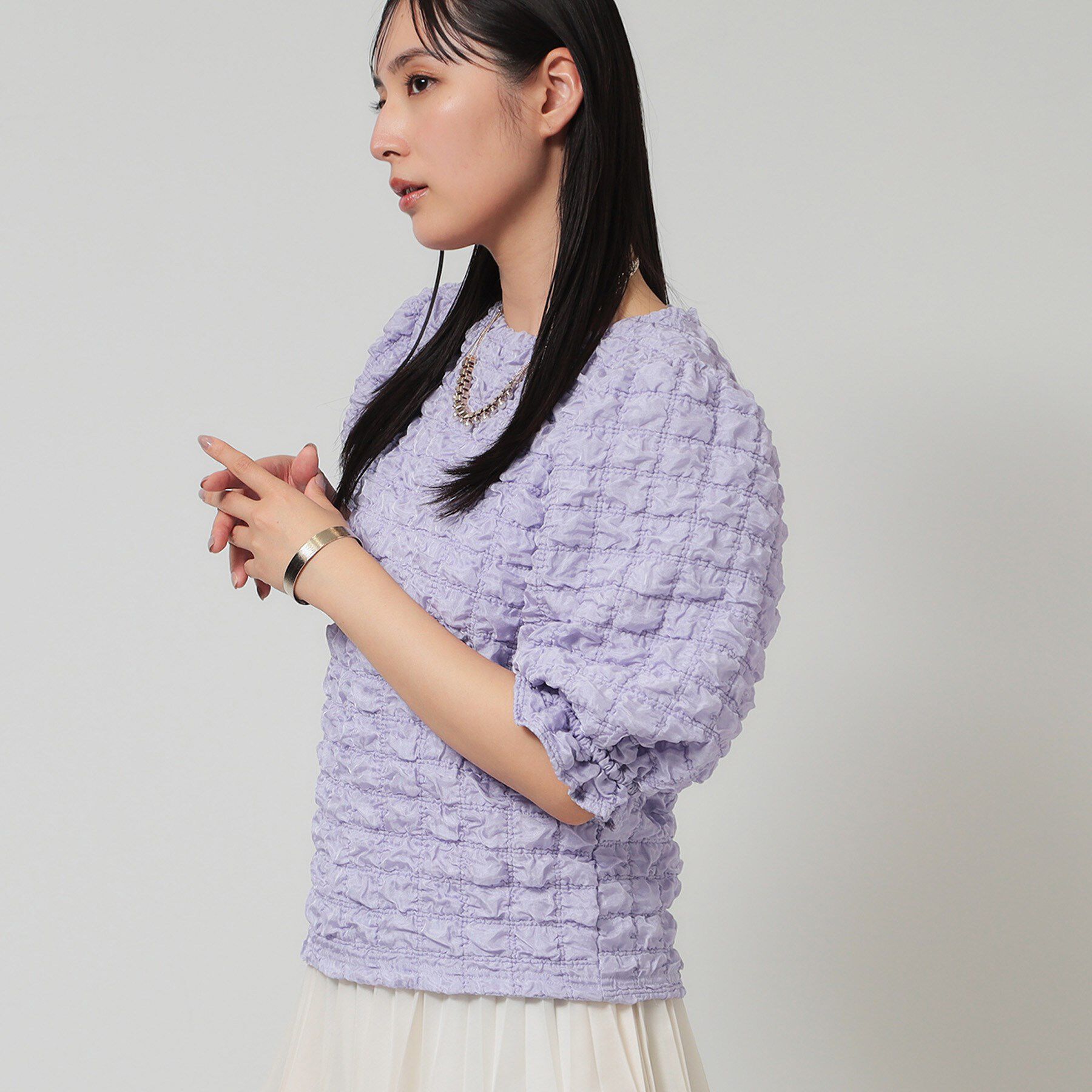 SunaUna「【今すぐ活躍！／パフスリーブ】ジャカードプルオーバー」|Tシャツ・カットソー|