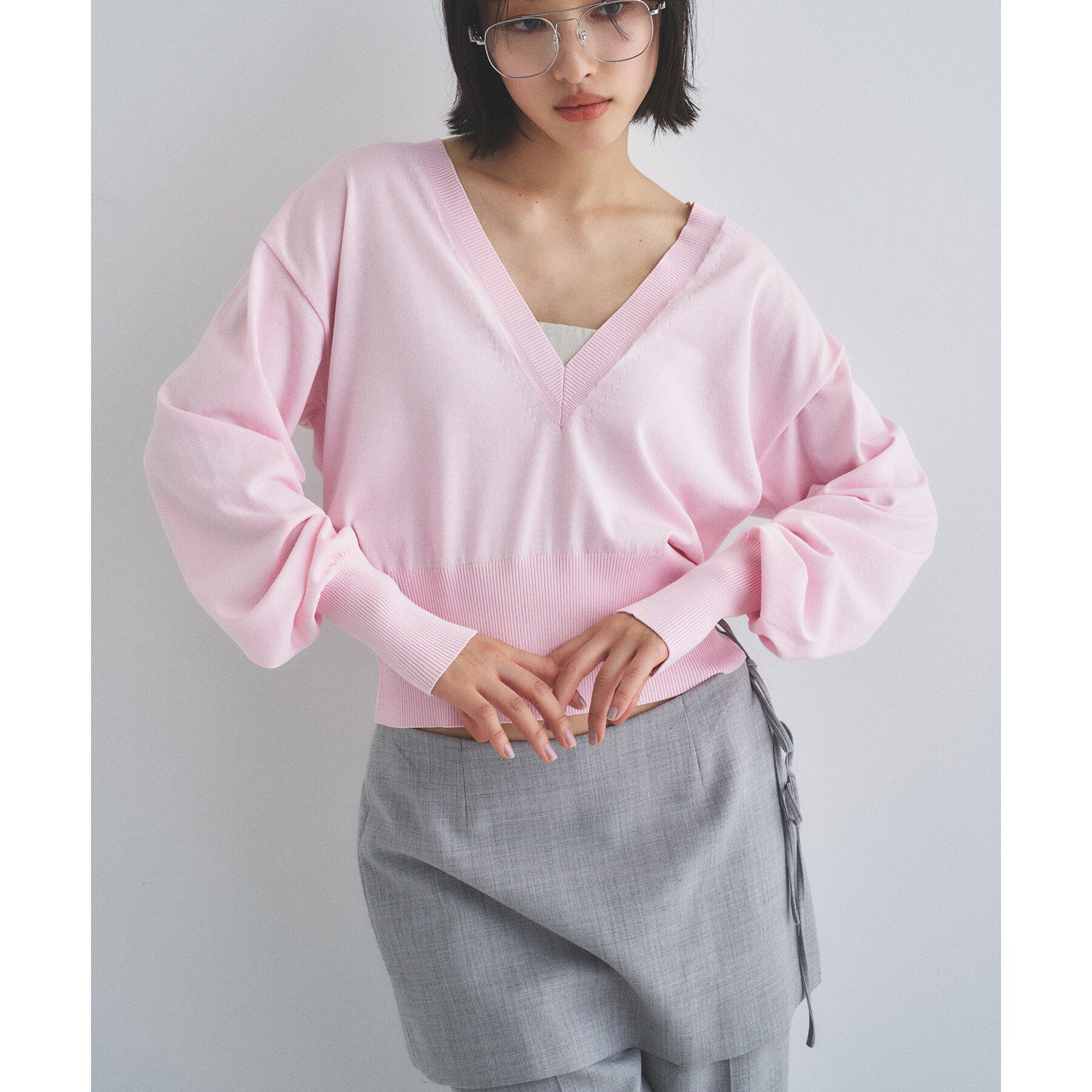 CODE A「V pullover knit」|ニット・セーター|ライトピンク(070