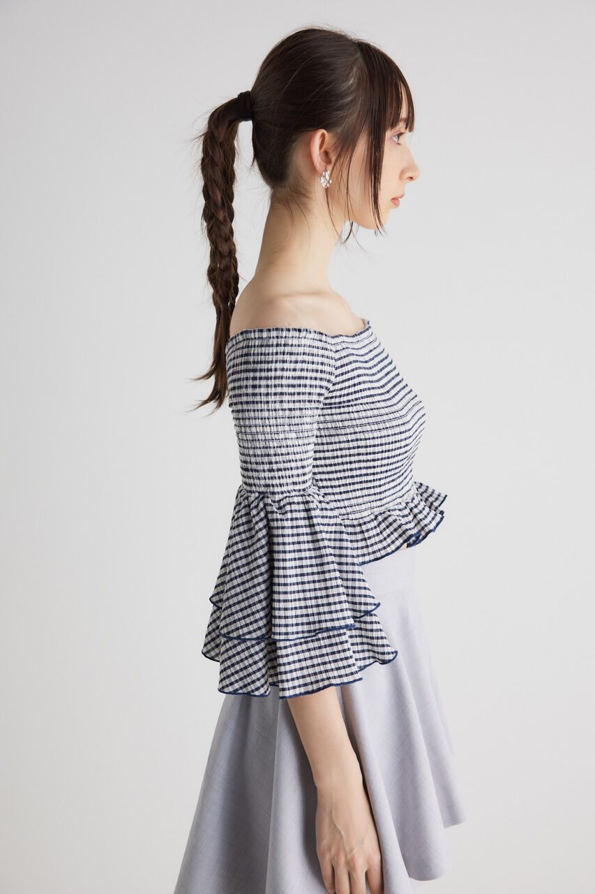 rienda「シャーリングオフショルクロップドTOP」|その他|