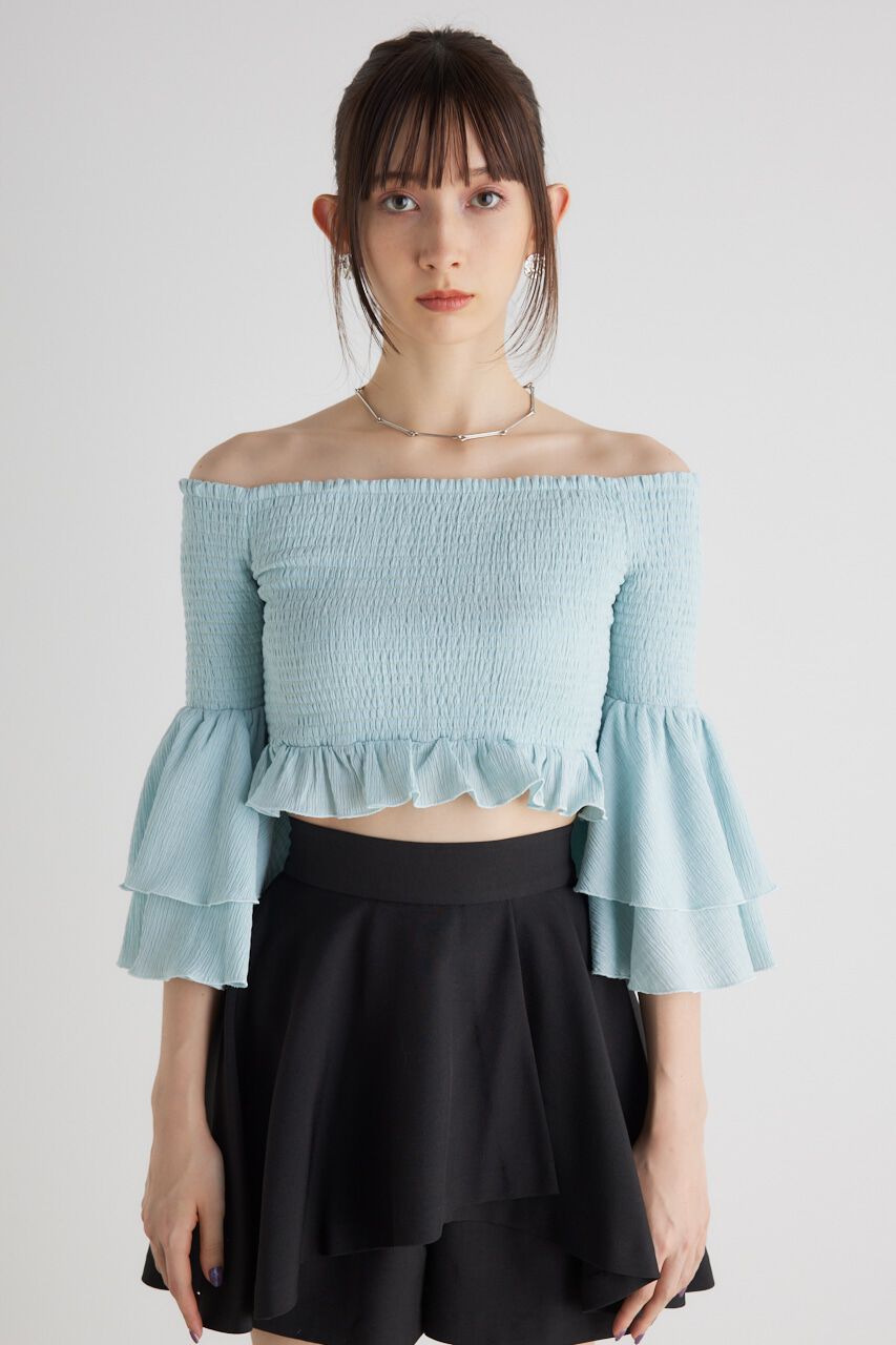 rienda「シャーリングオフショルクロップドTOP」|その他|