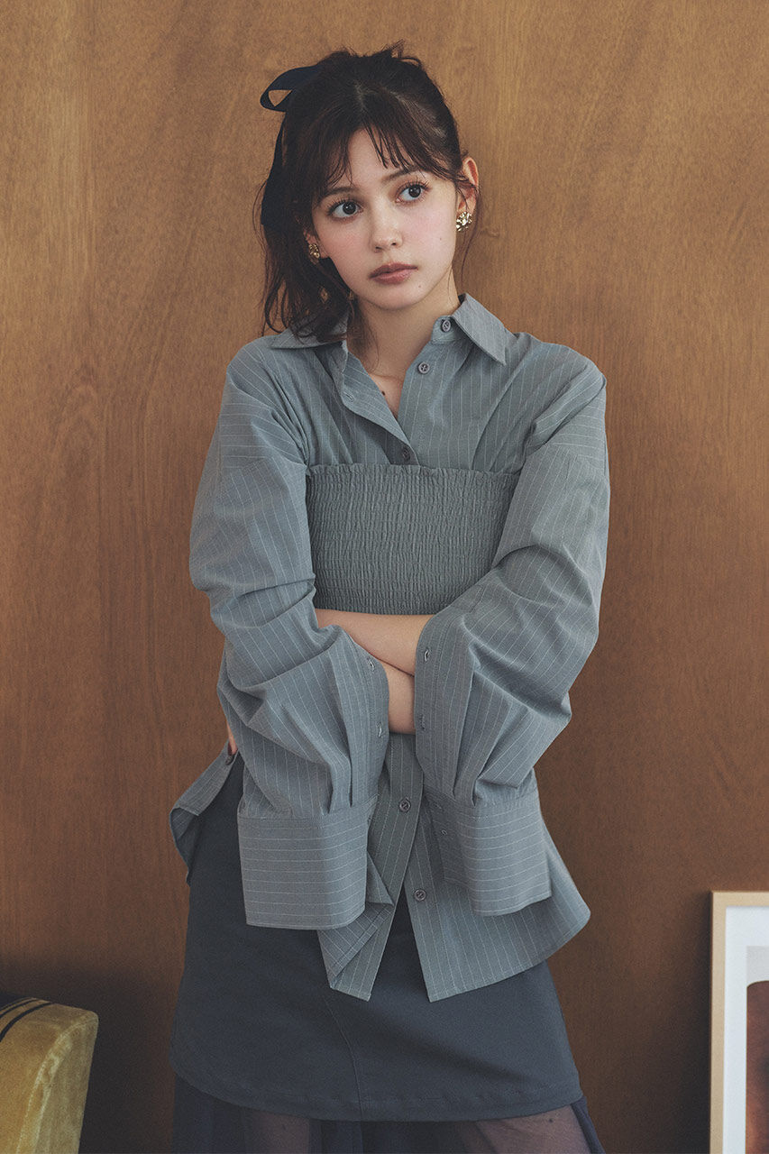 rienda「シャーリングベアセットシャツ」|シャツ・ブラウス|柄GRY5