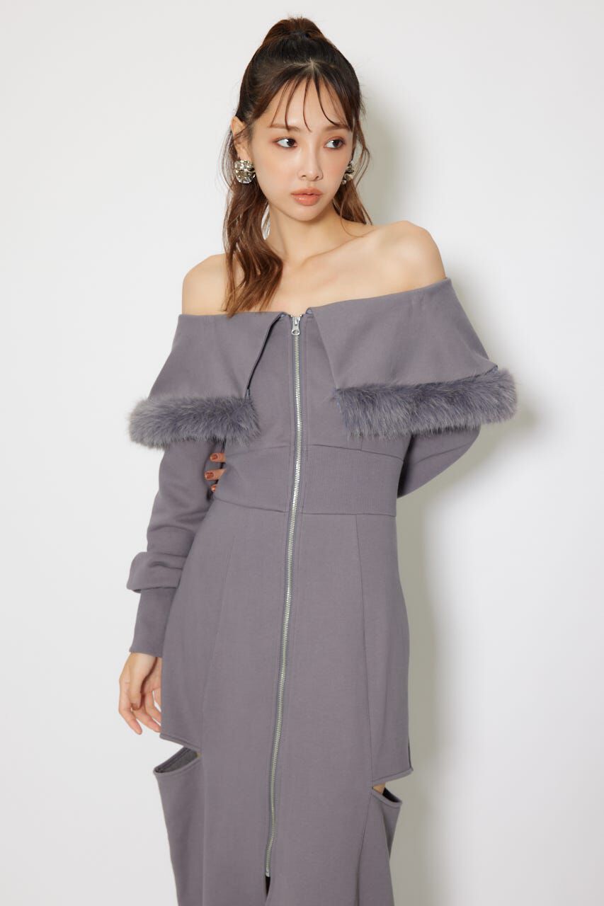 rienda「フェイクファー付きカッティング裏起毛ワンピース」|ワンピース|